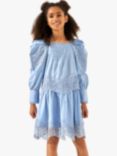 Angel & Rocket Kids' Lace Pintuck Knee Length Dress, Cornflower, Cornflower