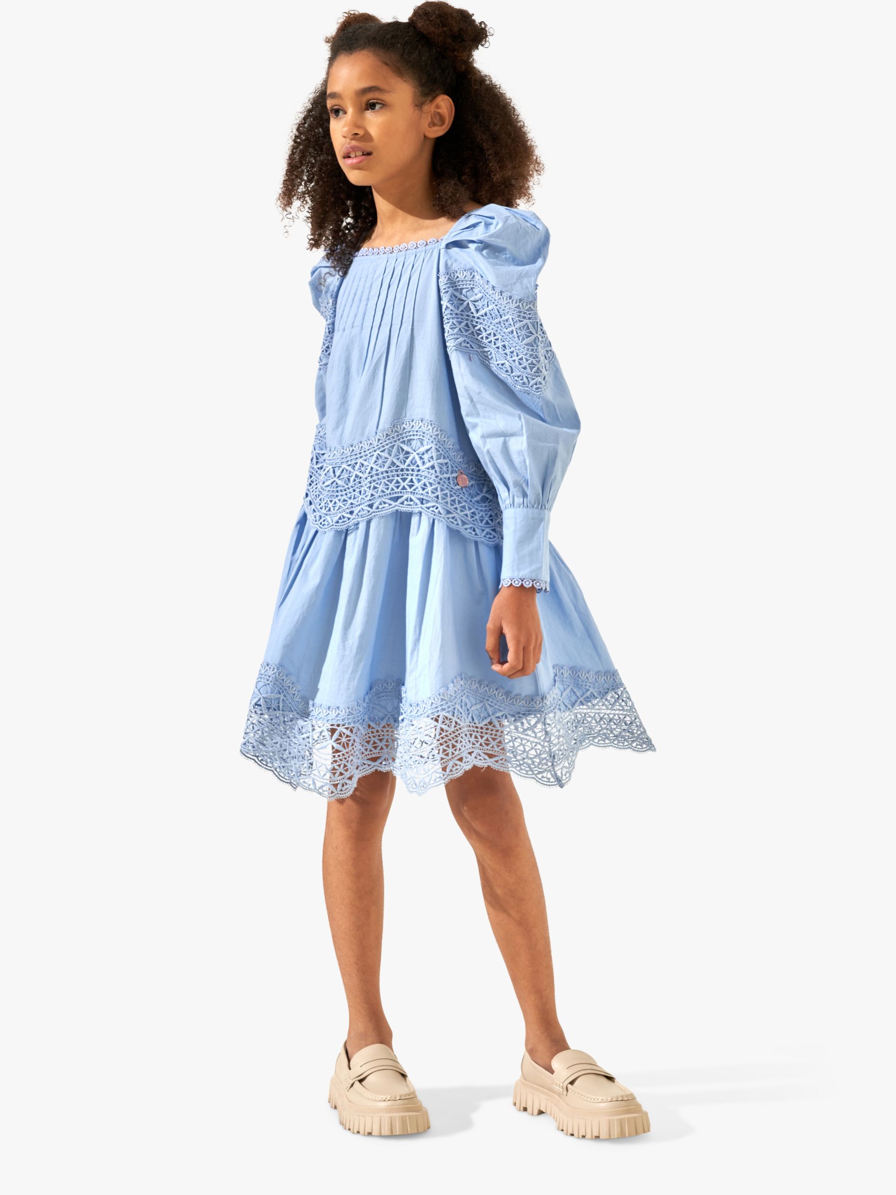 Buy Angel & Rocket Kids' Lace Pintuck Knee Length Dress, Cornflower Online at johnlewis.com