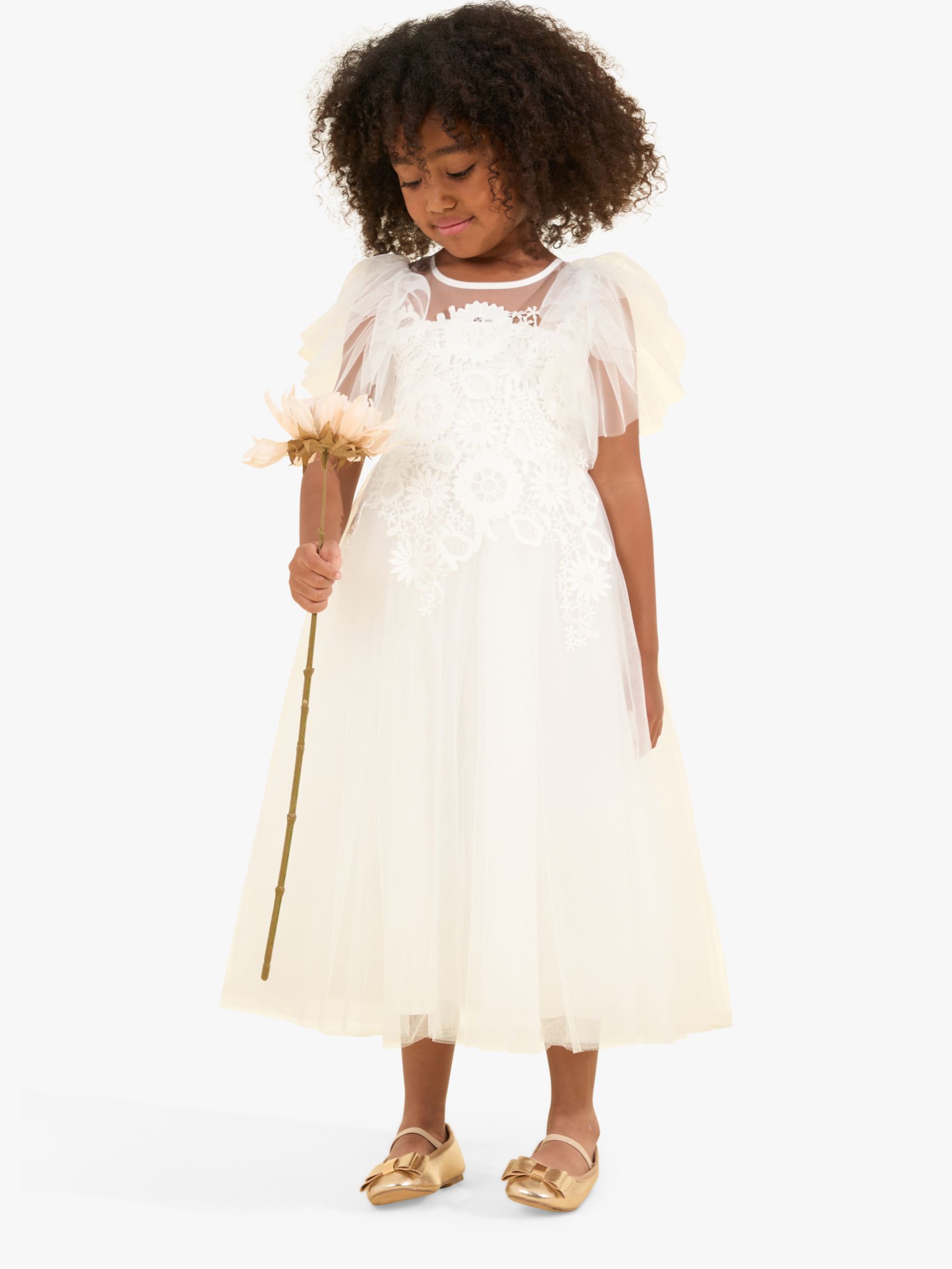 Angel & Rocket Kids' Anelise Cascade Lace Dress, White, 5 years