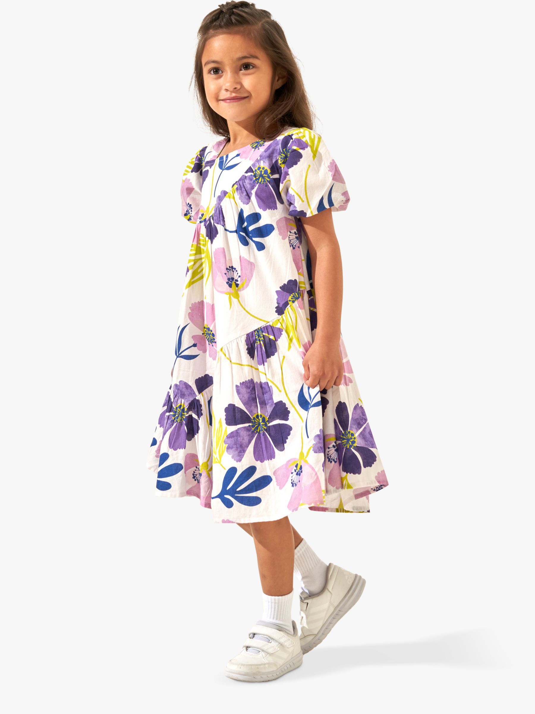 Angel & Rocket Kids' Jodie Orchid Print Asymmetric Swing Dress, Multi ...