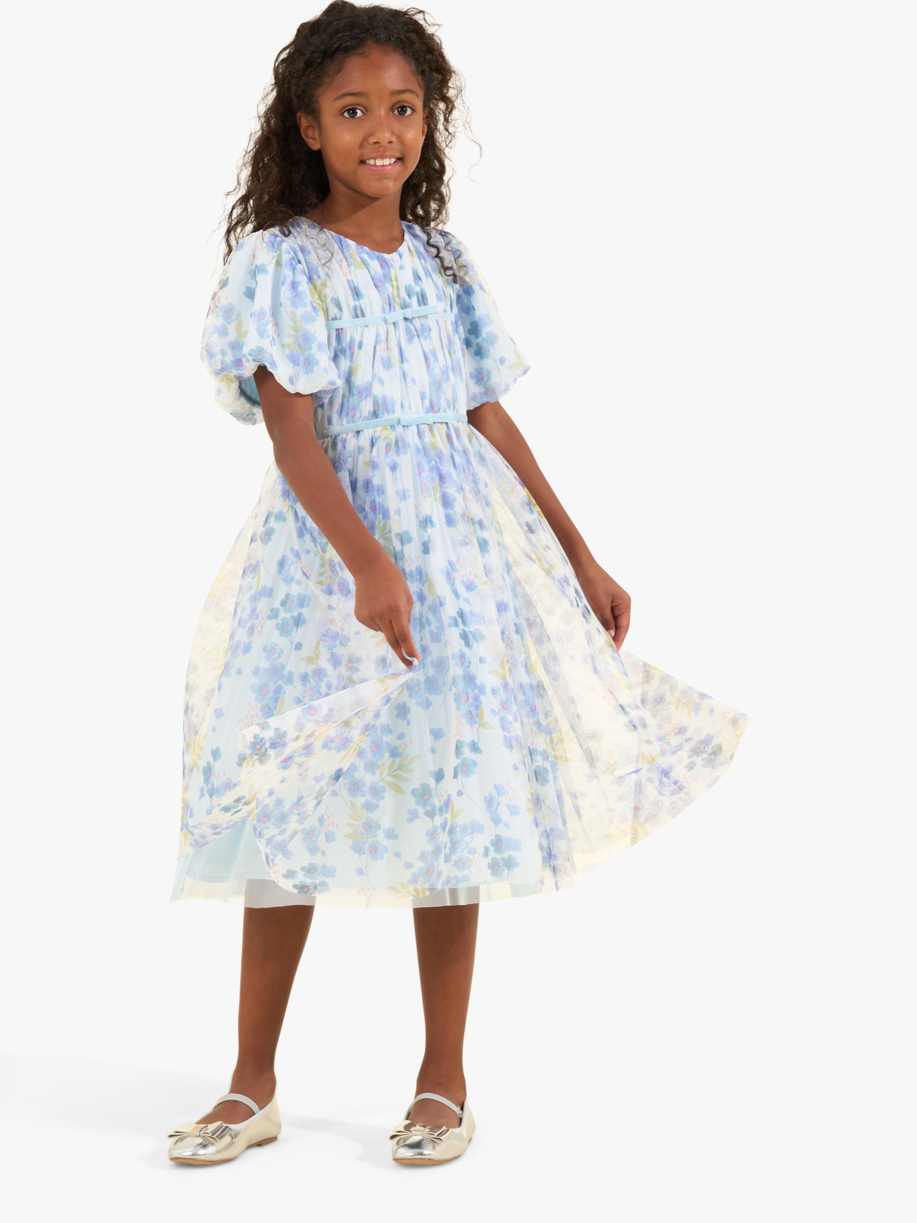 Buy Angel & Rocket Kids' Mina Floral Print Mesh Dress, Blue/Multi Online at johnlewis.com
