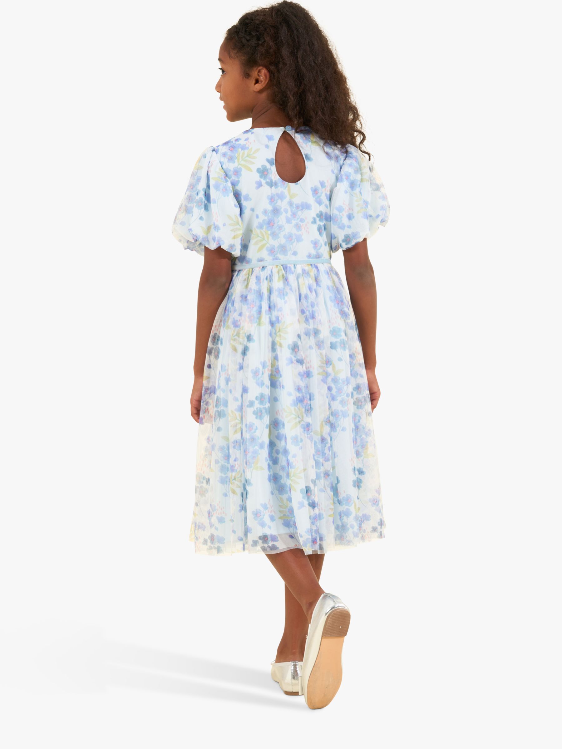Buy Angel & Rocket Kids' Mina Floral Print Mesh Dress, Blue/Multi Online at johnlewis.com