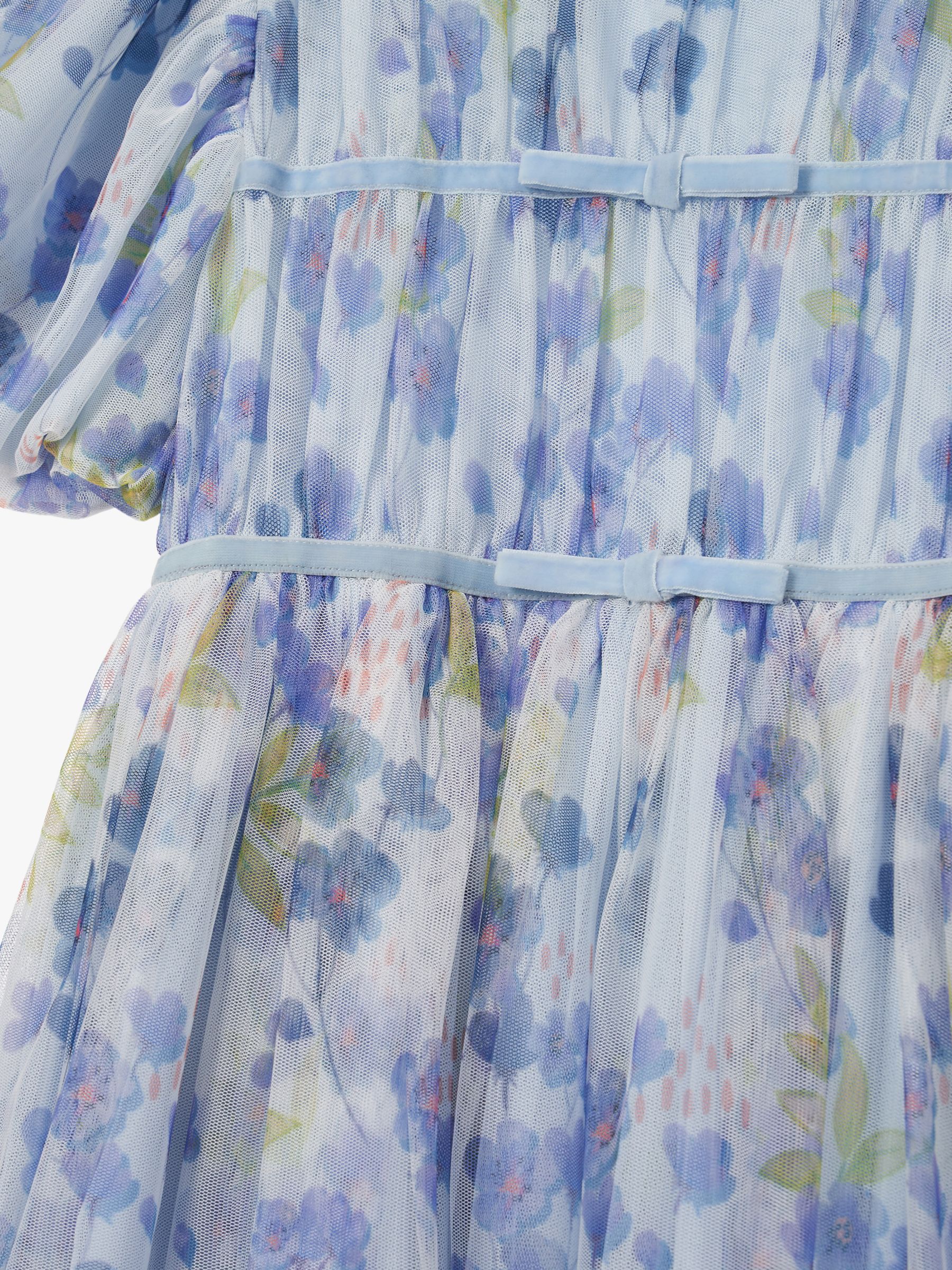 Angel & Rocket Kids' Mina Floral Print Mesh Dress, Blue/Multi, 10 years