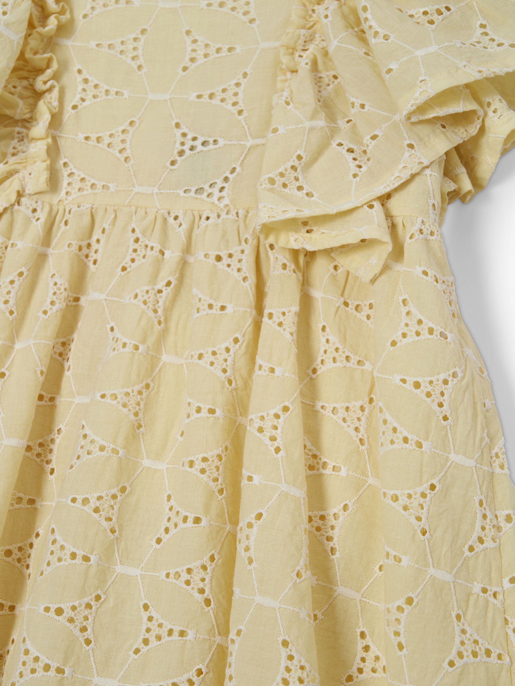 Buy Angel & Rocket Kids' Sara Ruffle Detail Broderie Swing Dress, Lemon Online at johnlewis.com
