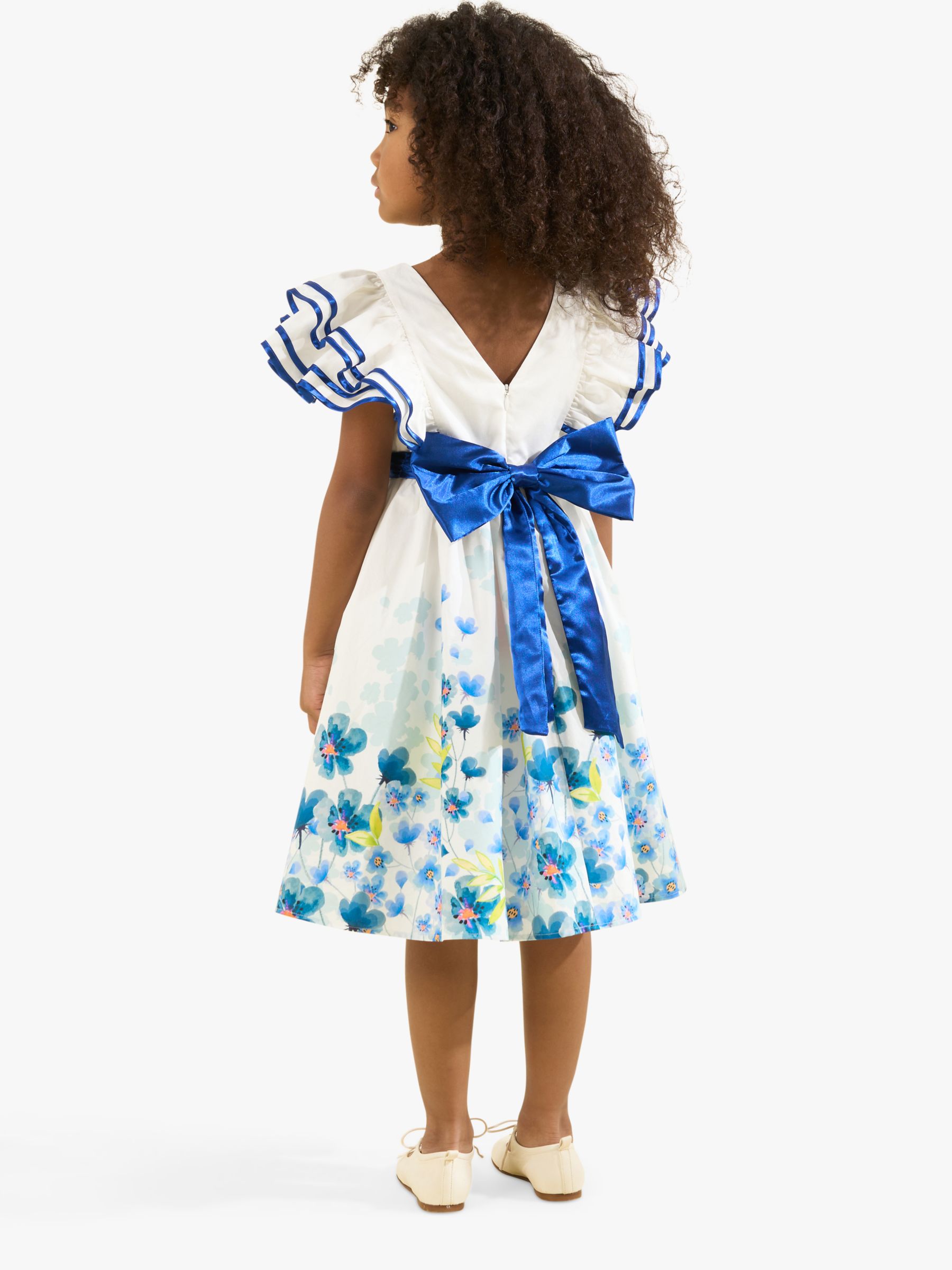 Angel & Rocket Kids' Emilie Border Print Tie Sash Dress, White/Multi, 4 years