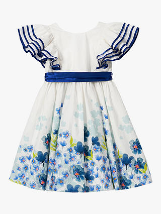 Angel & Rocket Kids' Emilie Border Print Tie Sash Dress, White/Multi