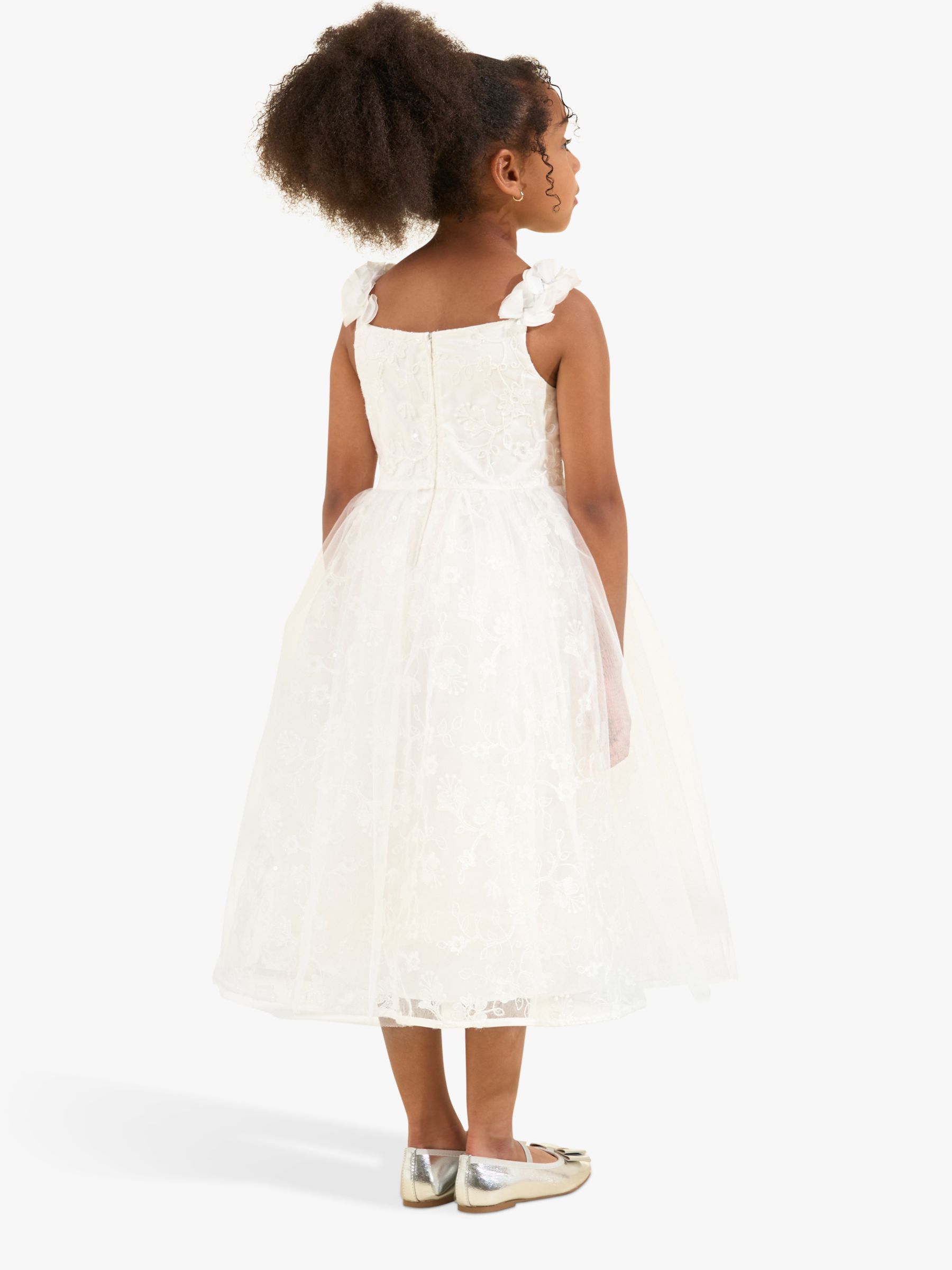 Angel & Rocket Kids' Olivia Sparkle Embroidered Ocassion Dress, White, 9 years