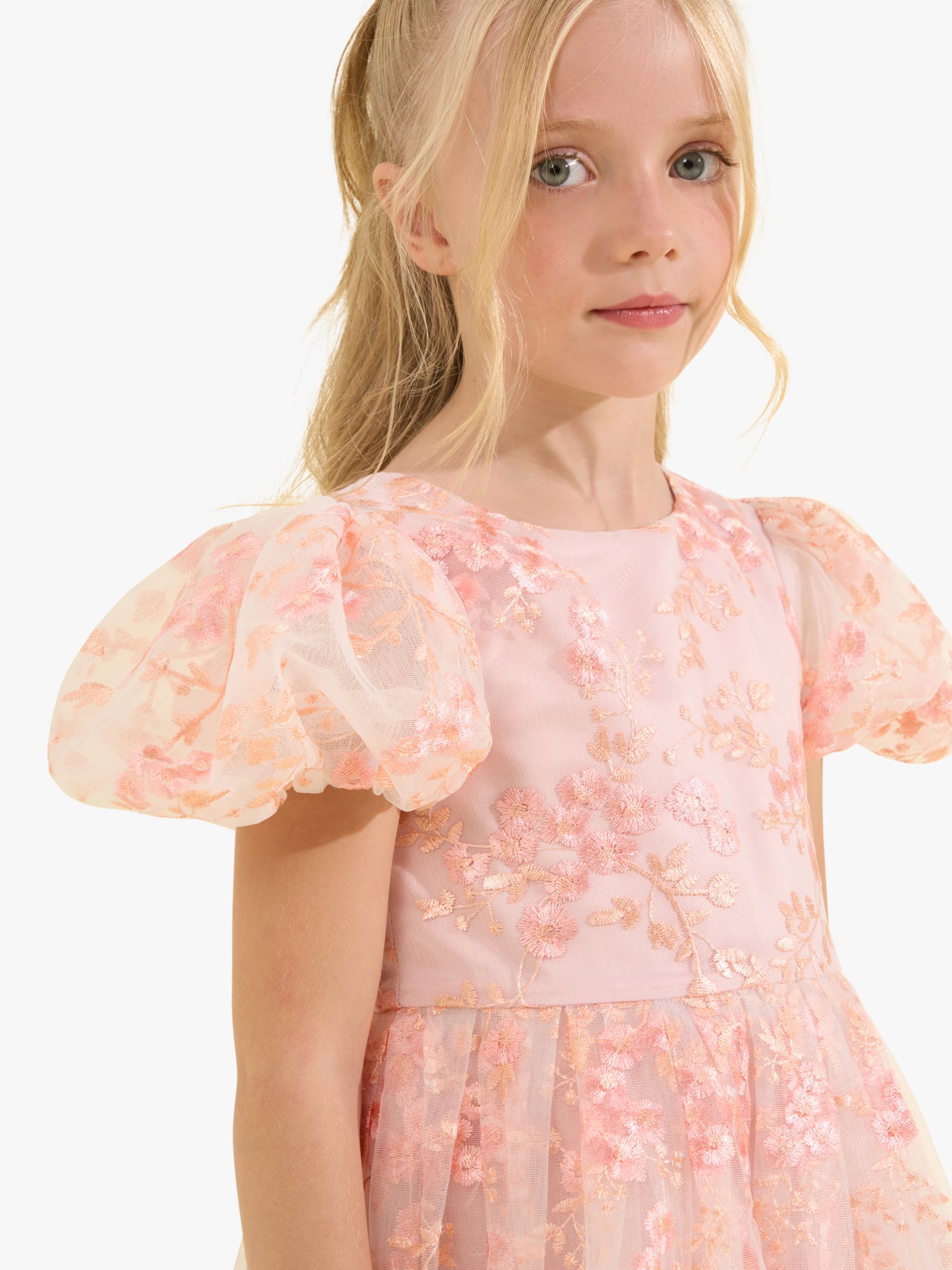 Buy Angel & Rocket Kids' Noemie Floral Embroidered Dress, Pink Online at johnlewis.com