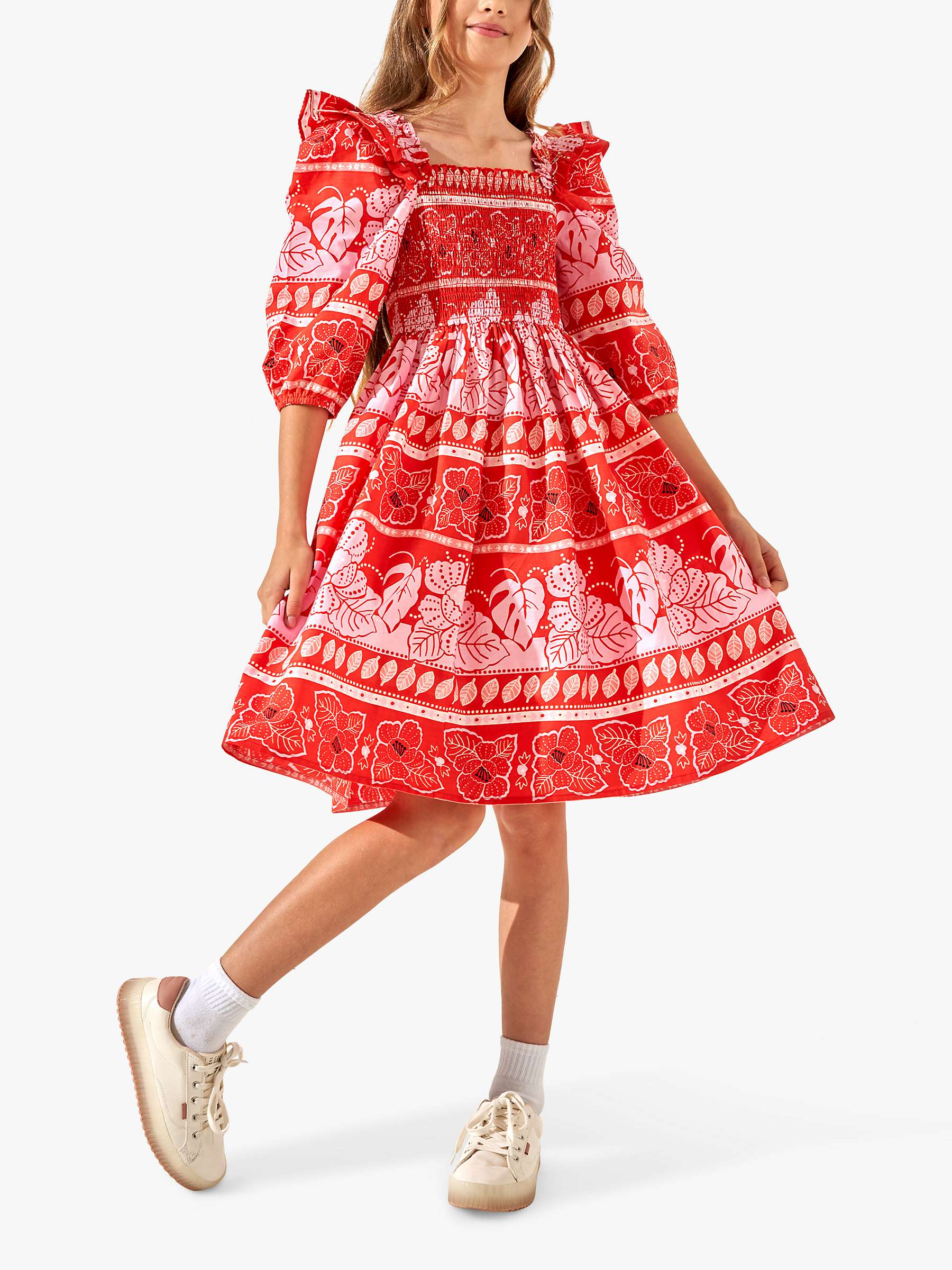Buy Angel & Rocket Kids' Lola Floral Batik Print Dress, Red/Multi Online at johnlewis.com