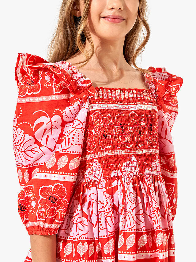Angel & Rocket Kids' Lola Floral Batik Print Dress, Red/Multi