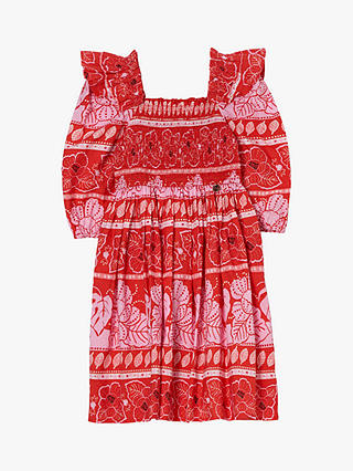 Angel & Rocket Kids' Lola Floral Batik Print Dress, Red/Multi