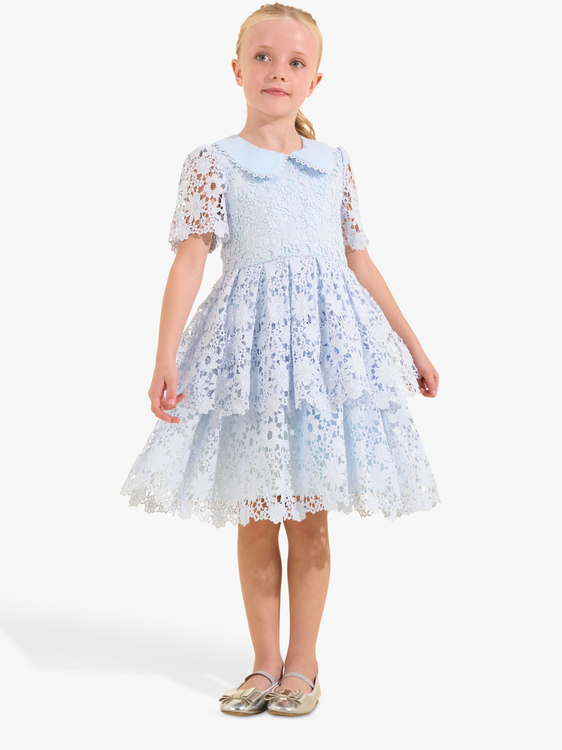 Angel & Rocket Kids' Mavea Collar Lace Dress, Cornflower, 7 years