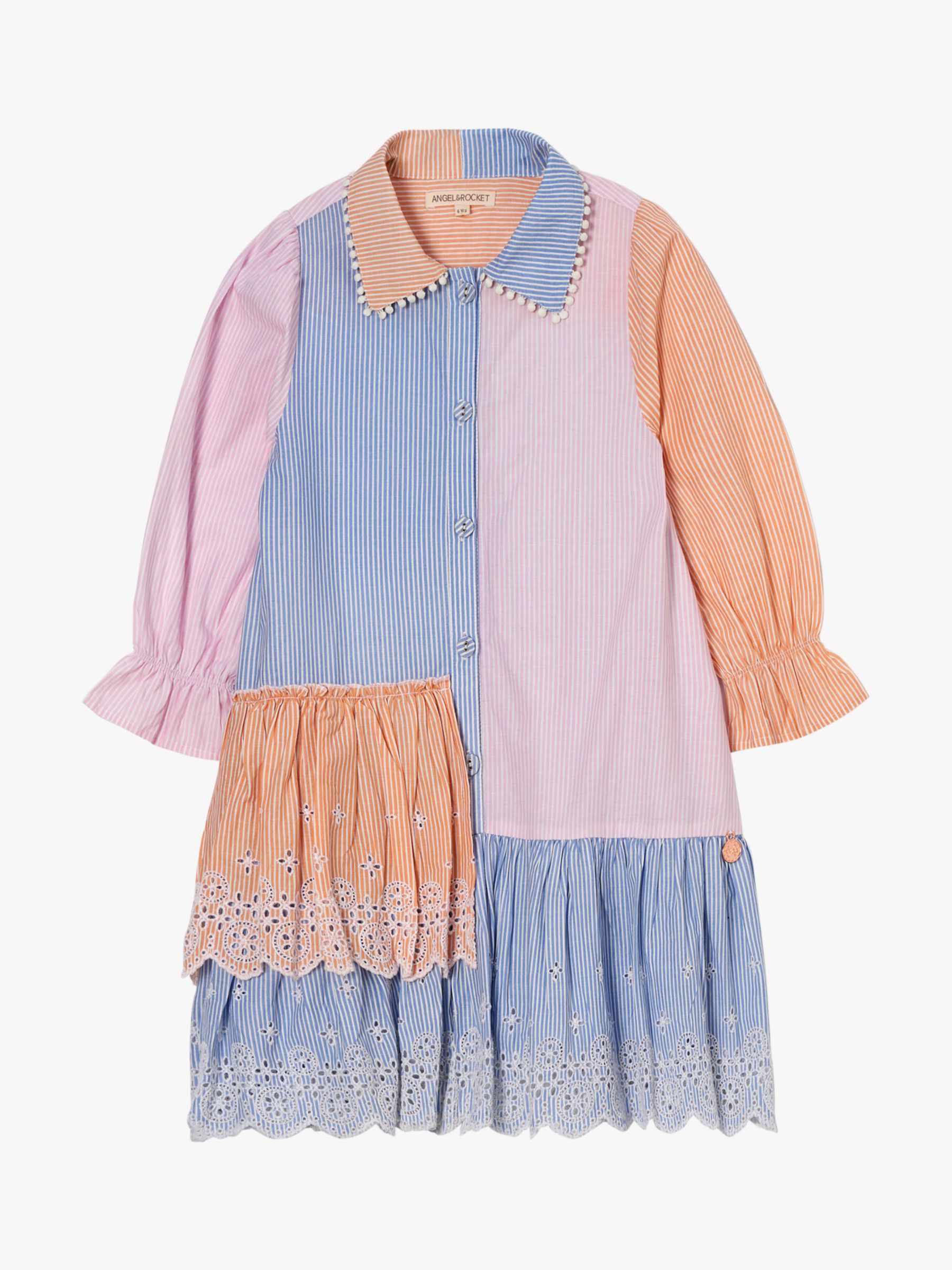 Buy Angel & Rocket Kids' Frankie Embroidered Broderie Stripe Shirt Dress, Multi Online at johnlewis.com