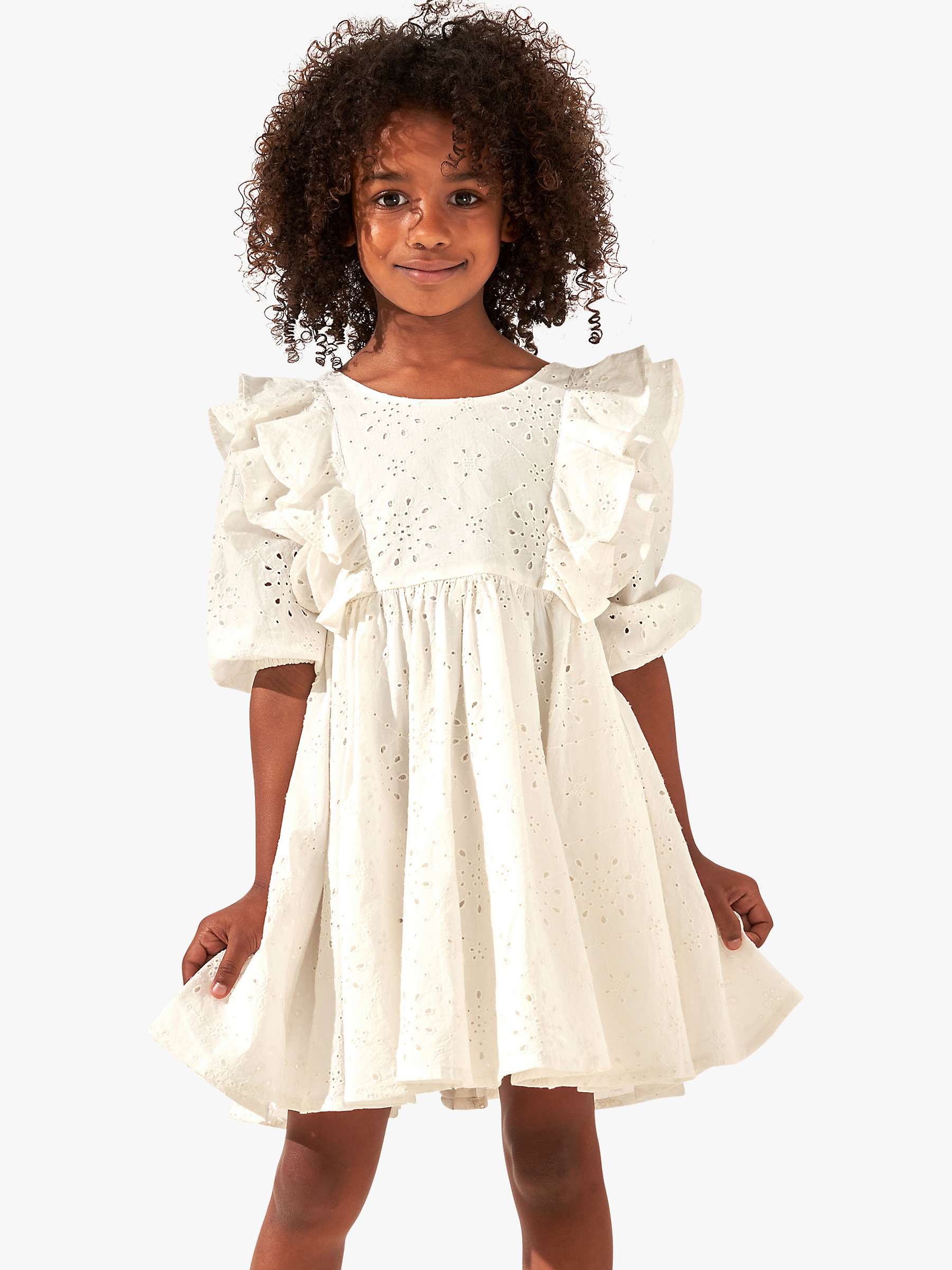 Buy Angel & Rocket Kids' Alessandra Broderie Ruffle Dress, White Online at johnlewis.com