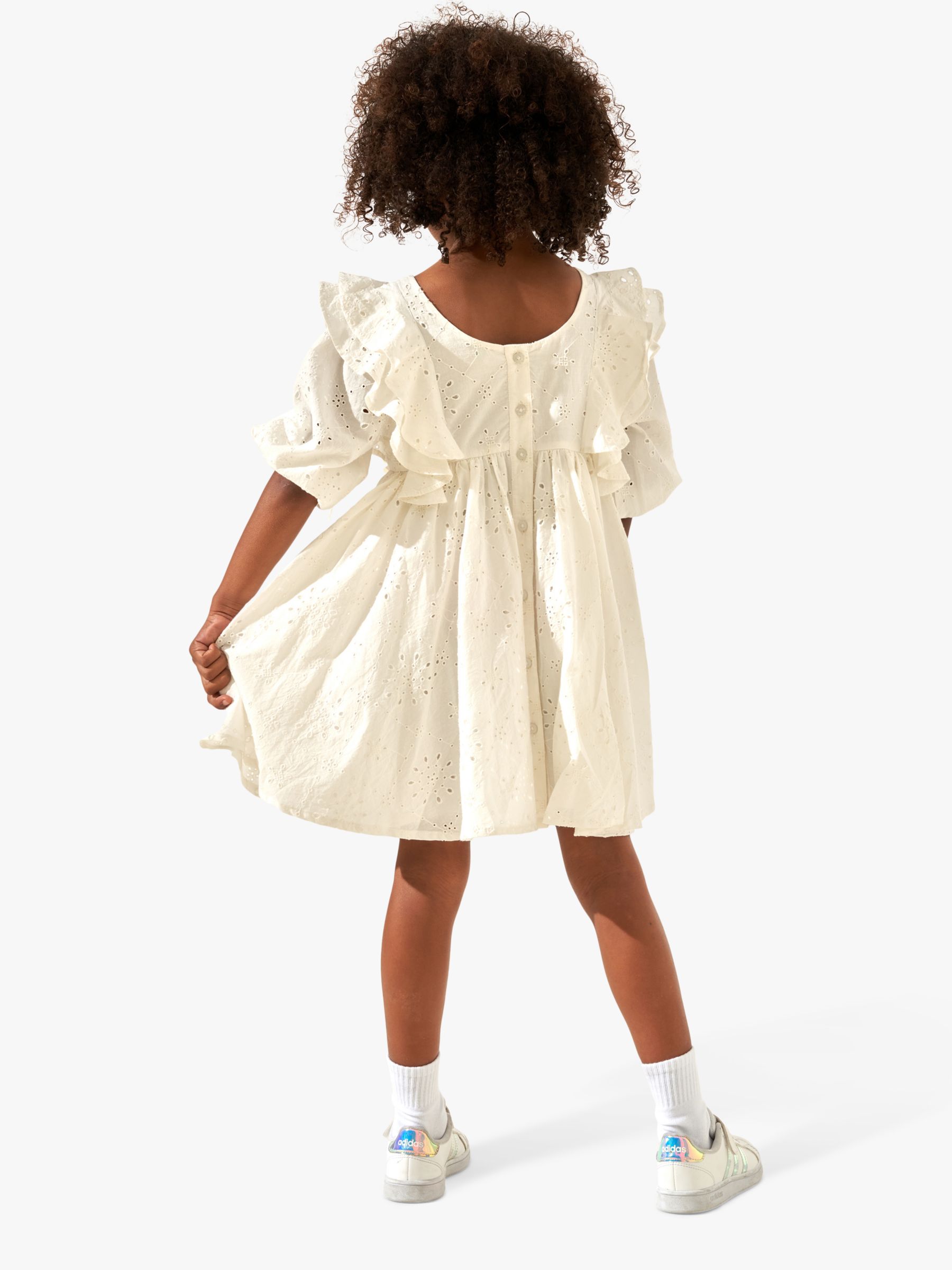 Angel & Rocket Kids' Alessandra Broderie Ruffle Dress, White, 8 years