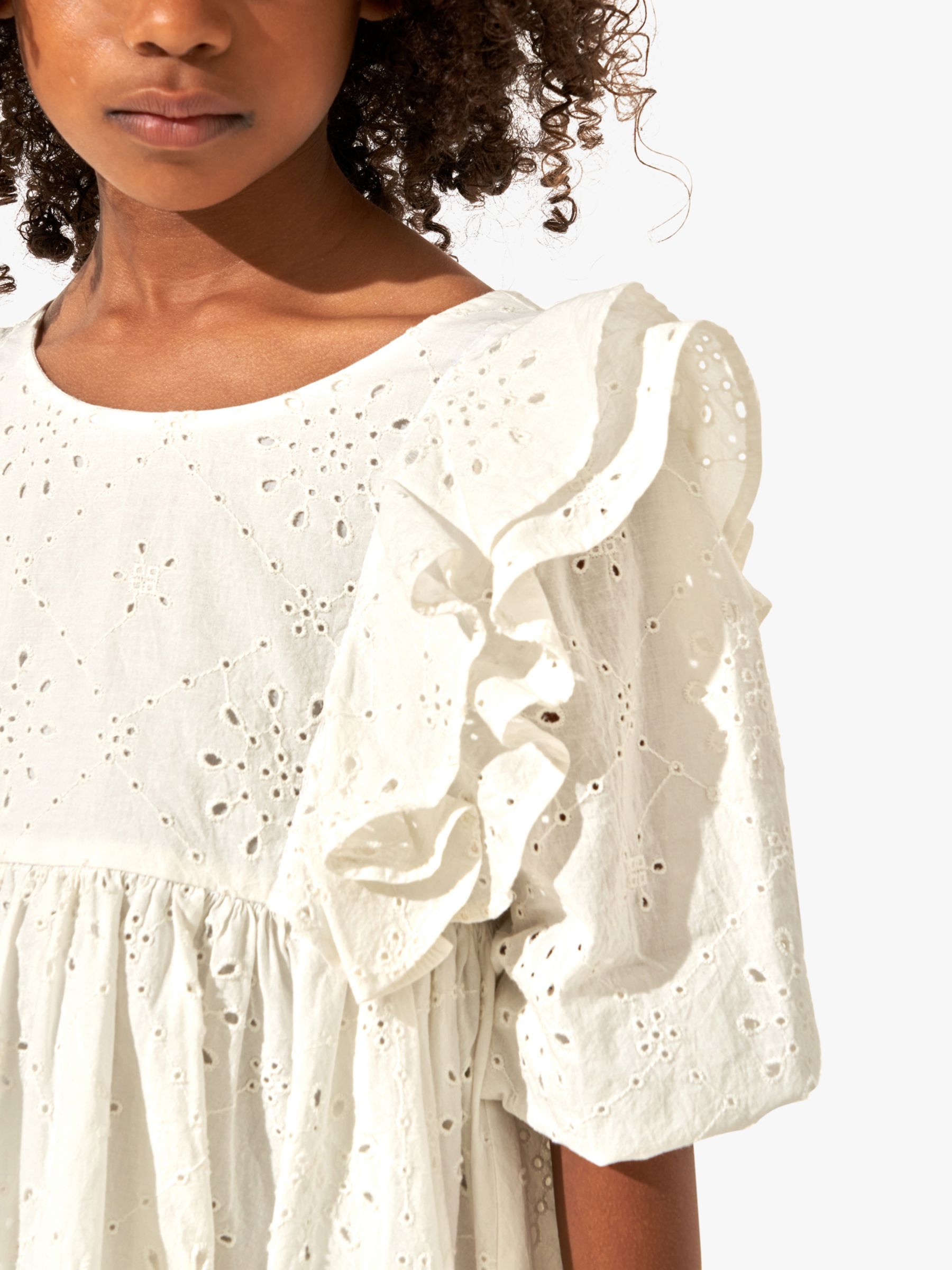 Angel & Rocket Kids' Alessandra Broderie Ruffle Dress, White, 8 years
