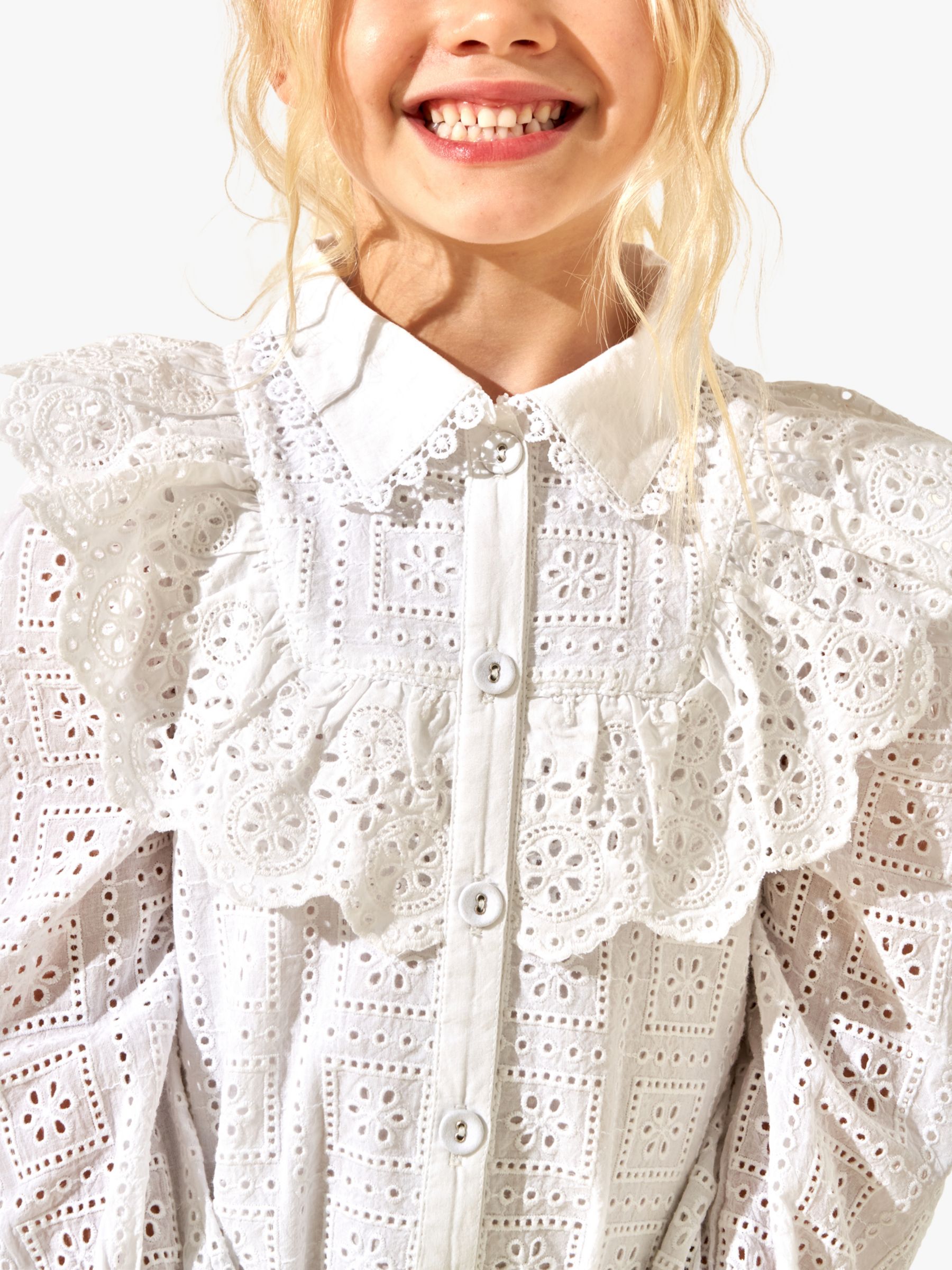 Buy Angel & Rocket Kids' Amelie Broderie Frill Detail Shirt Dress, White Online at johnlewis.com