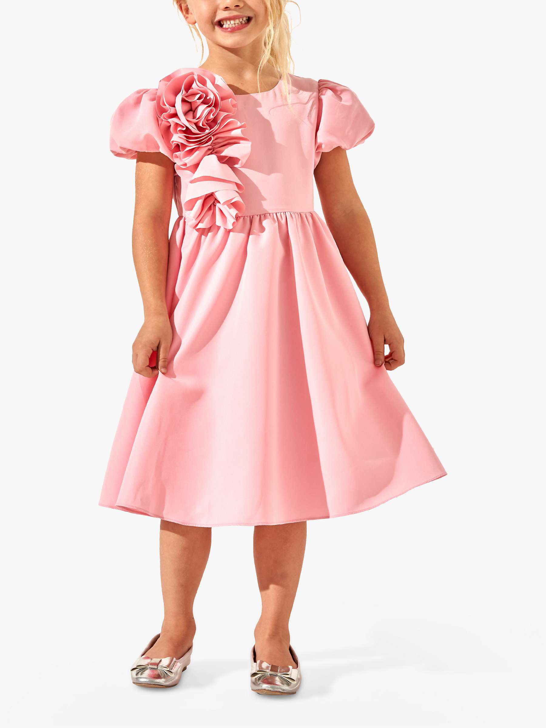 Buy Angel & Rocket Kids' Nieve Cascade Corsage Puff Sleeve Occasion Dress, Pink Online at johnlewis.com