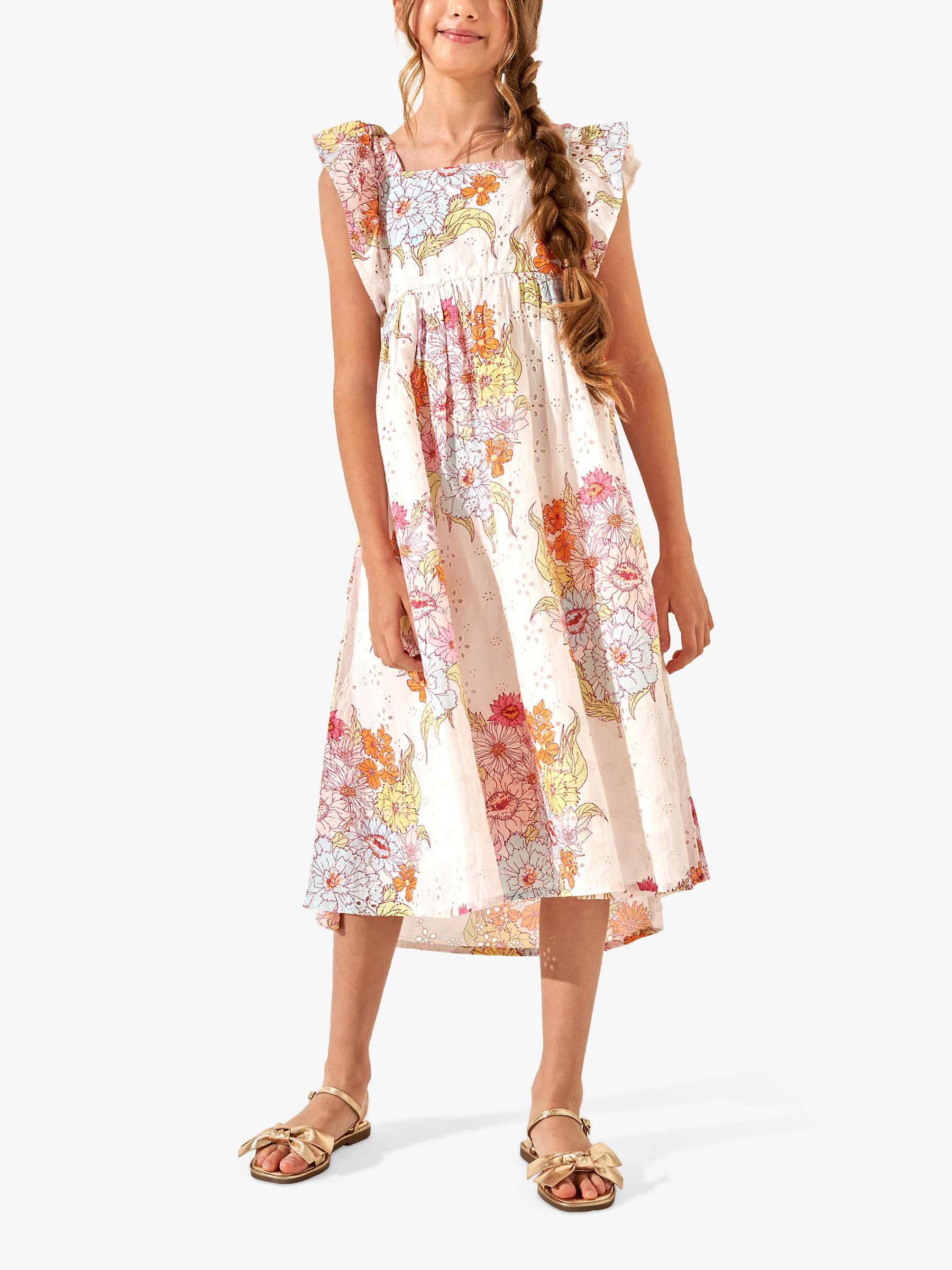 Buy Angel & Rocket Kids' Lexi Floral Print Broderie Dress, Nude Online at johnlewis.com