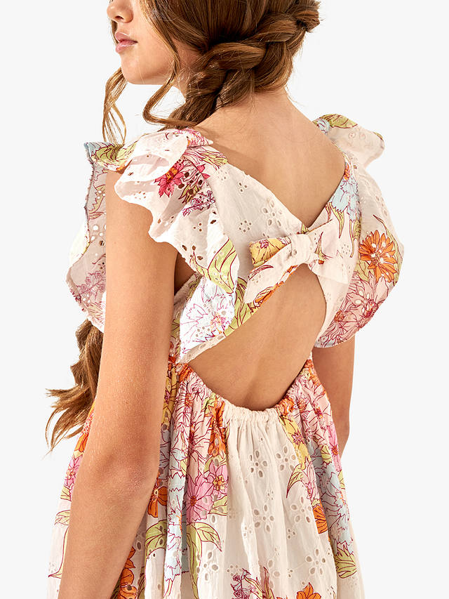 Angel & Rocket Kids' Lexi Floral Print Broderie Dress, Nude