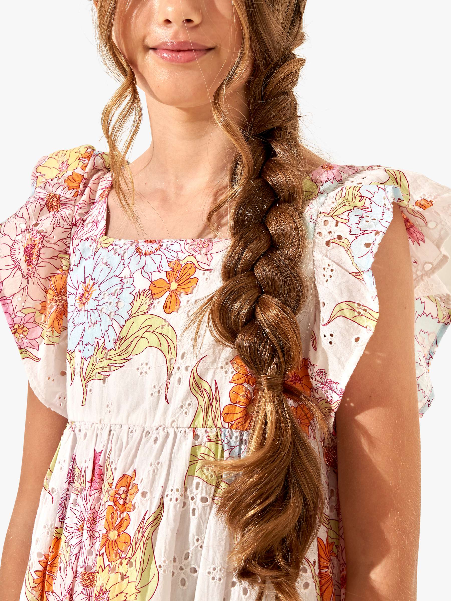 Buy Angel & Rocket Kids' Lexi Floral Print Broderie Dress, Nude Online at johnlewis.com