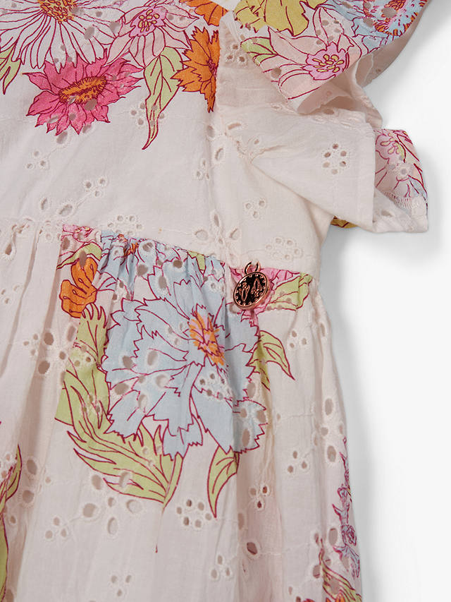 Angel & Rocket Kids' Lexi Floral Print Broderie Dress, Nude