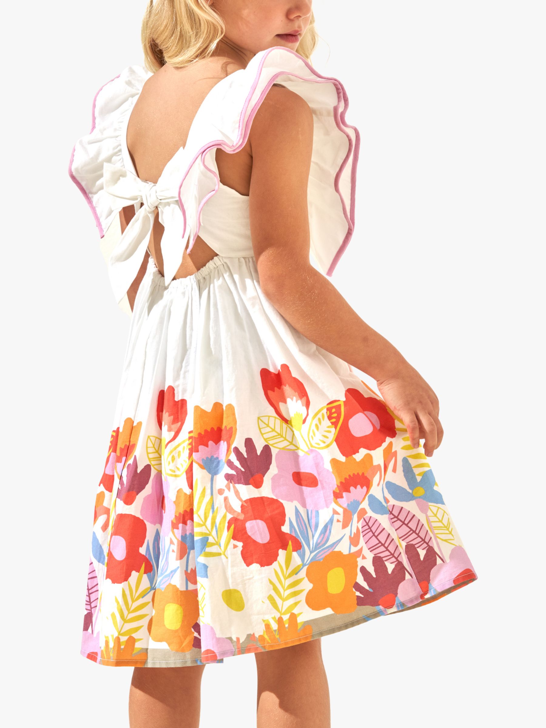 Buy Angel & Rocket Kids' Renee Floral Border Print Ruffle Dress, White Online at johnlewis.com