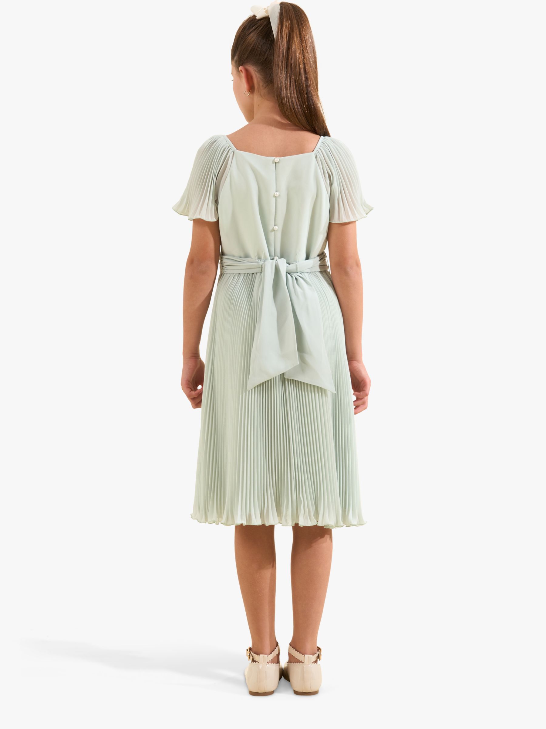 Angel & Rocket Kids' Camille Pleated Midi Occasion Dress, Sage, 10 years