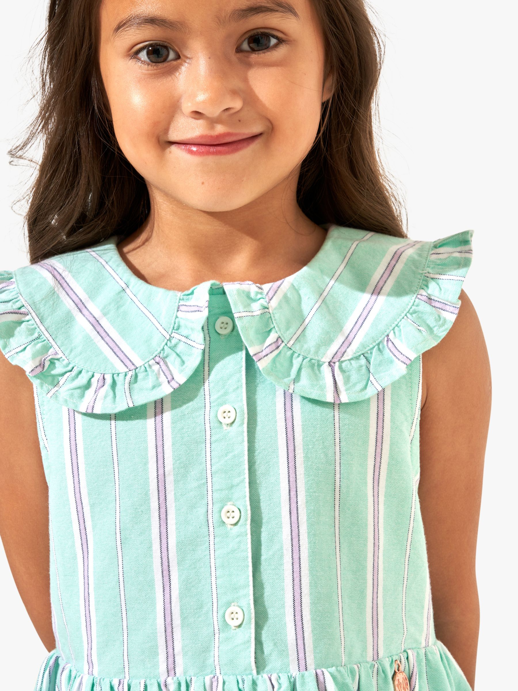 Angel & Rocket Kids' Button Through Striped Dress, Green, 8 years