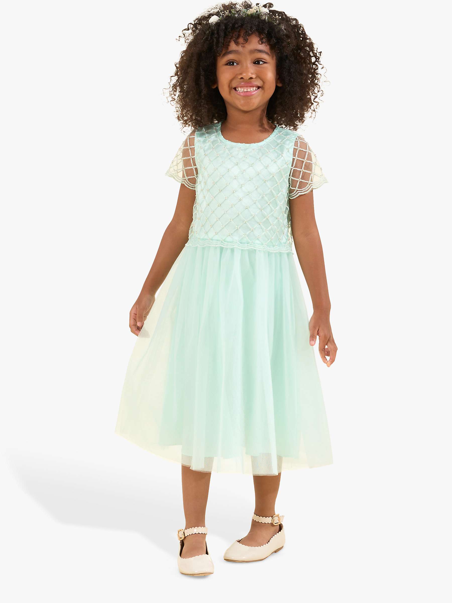 Buy Angel & Rocket Kids' Beaded Tulle Dress, Sage Online at johnlewis.com