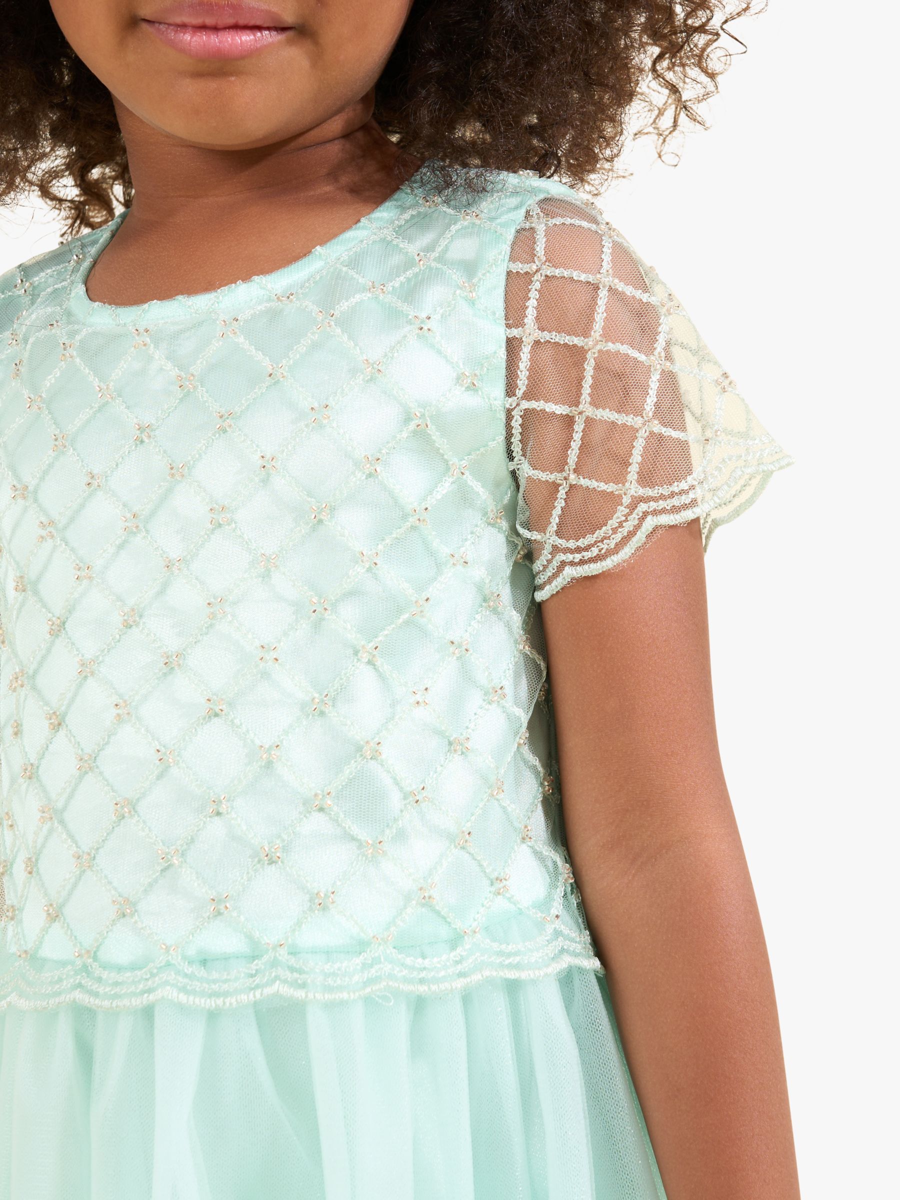 Angel & Rocket Kids' Beaded Tulle Dress, Sage, 12 years