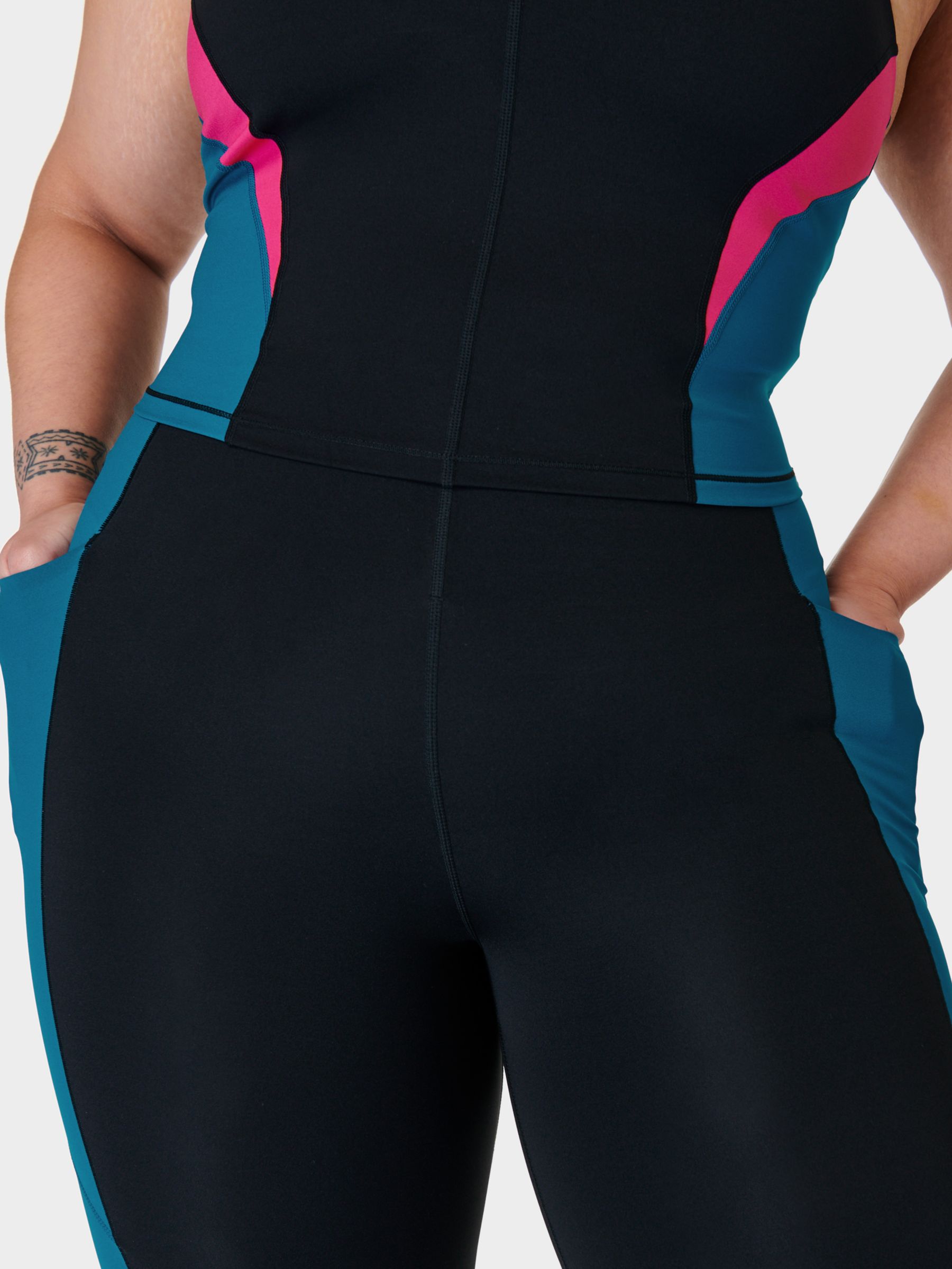 Sweaty Betty Power UltraSculpt High Waist 7/8 Workout Leggings, Black/Pink Reefteal, XXS