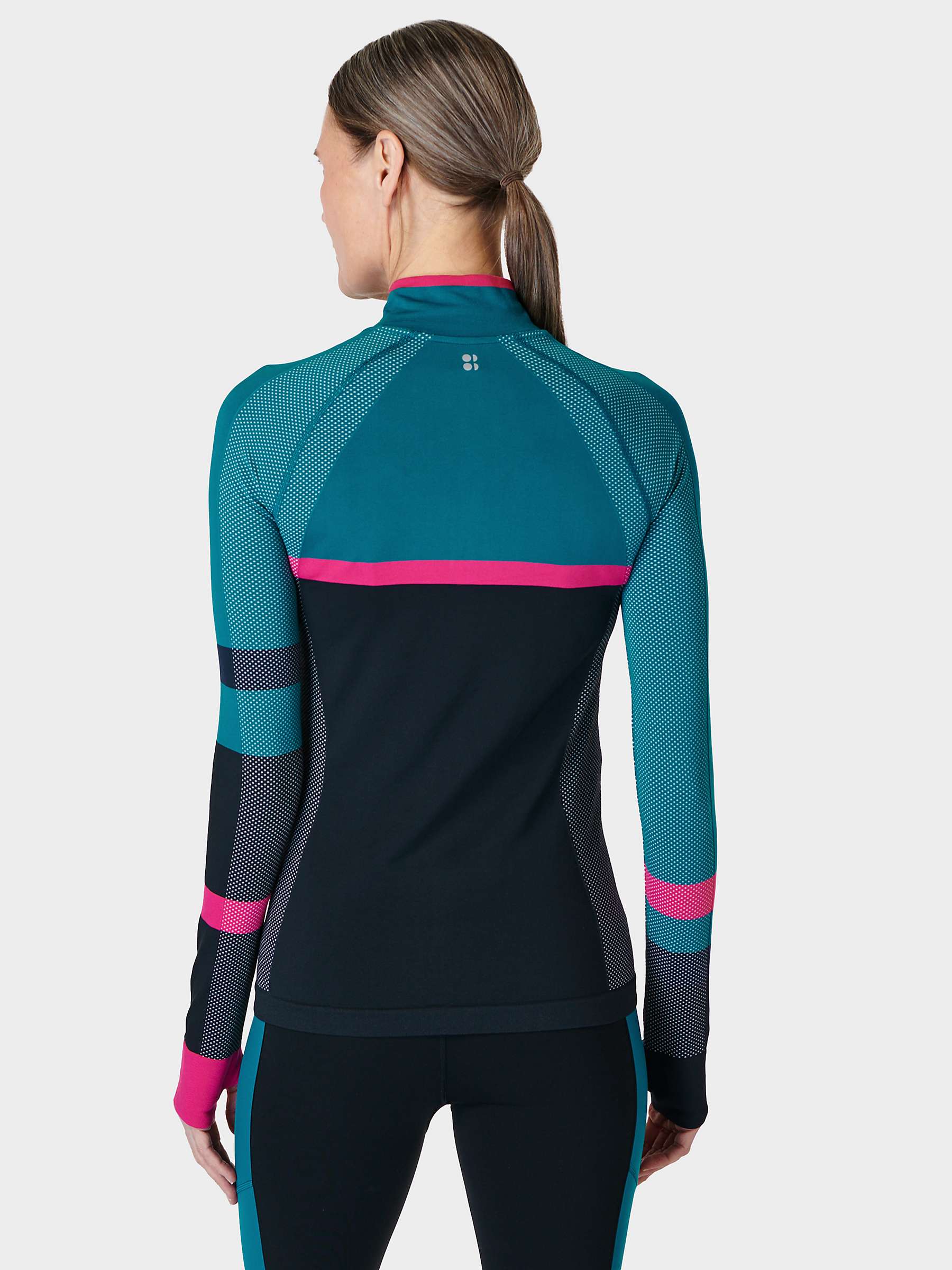 Buy Sweaty Betty Athlete Seamless Half Zip Long Sleeve Top, Black Pink Reefteal Online at johnlewis.com