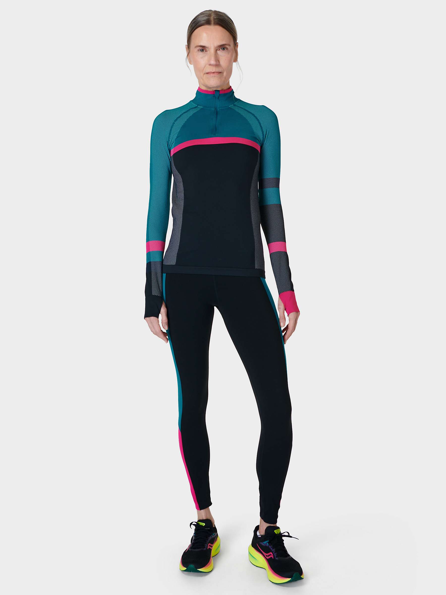Buy Sweaty Betty Athlete Seamless Half Zip Long Sleeve Top, Black Pink Reefteal Online at johnlewis.com