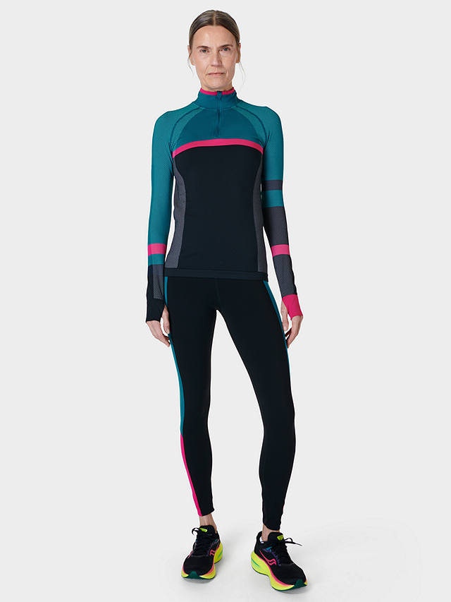 Sweaty Betty Athlete Seamless Half Zip Long Sleeve Top, Black Pink Reefteal