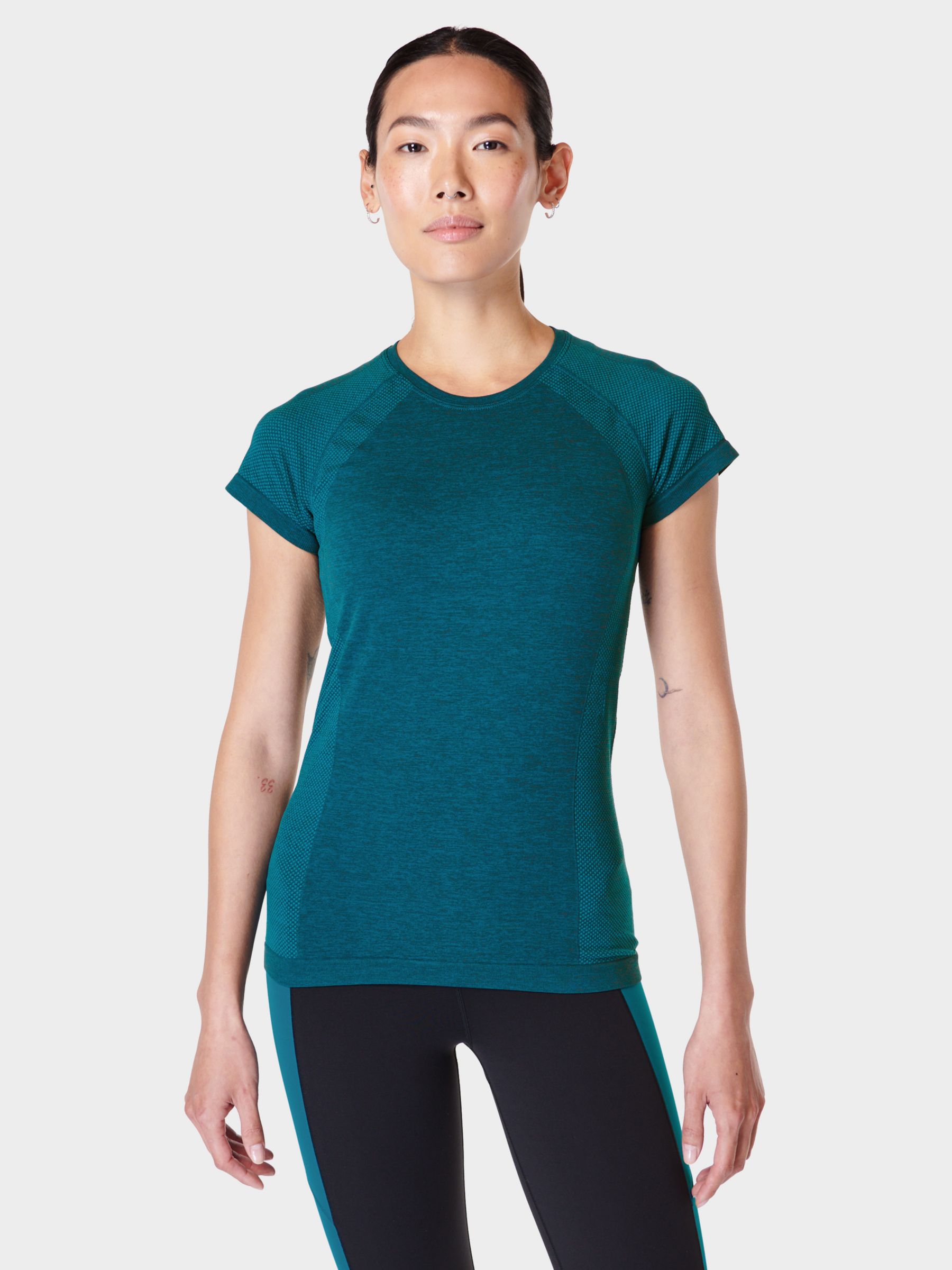 Sweaty Betty Athlete Seamless Workout T-Shirt, Reefteal Navymarl, XS