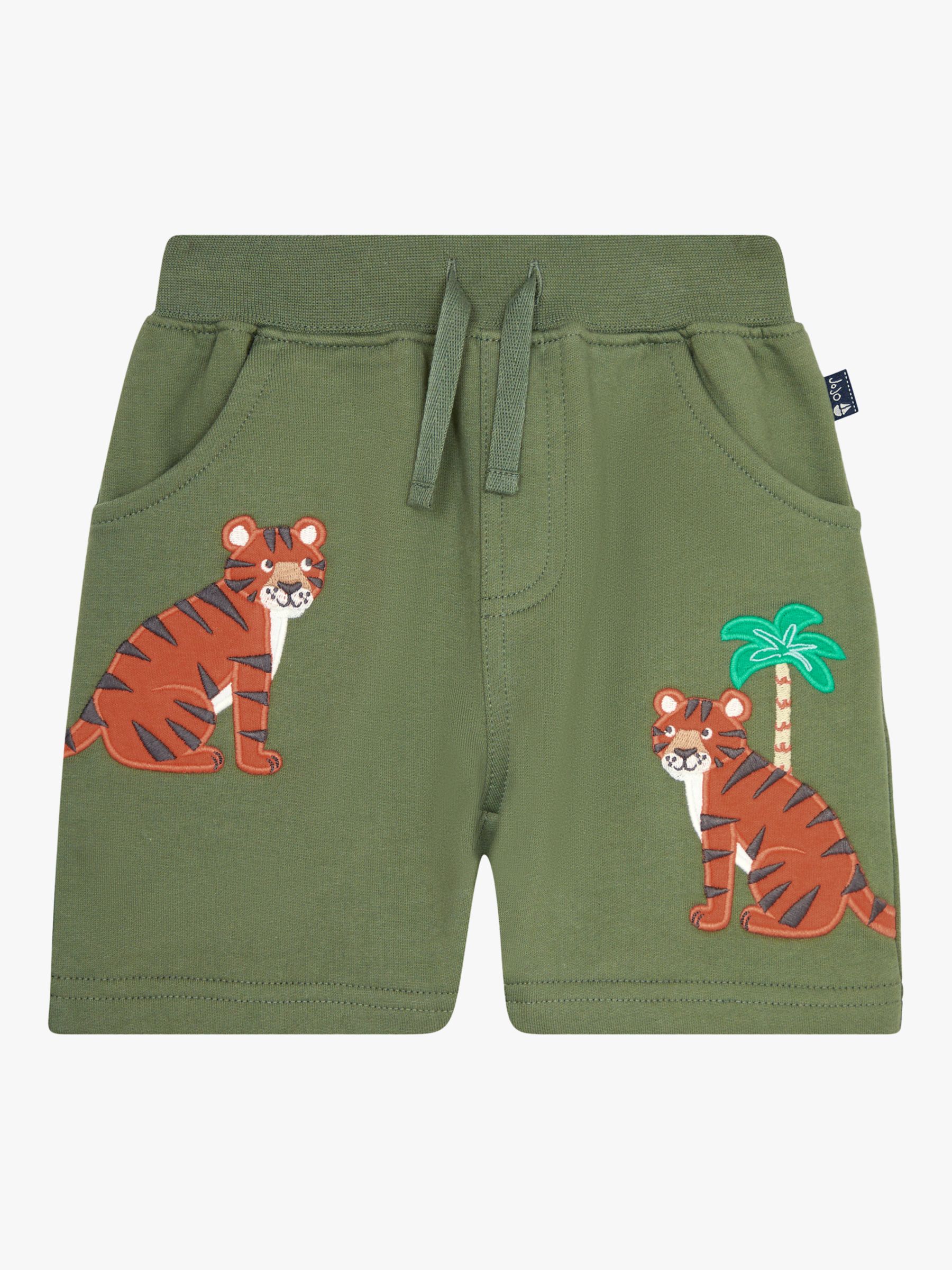 JoJo Maman Bébé Baby Tiger Applique Pocket Drawstring Shorts, Khaki, 3-4 years