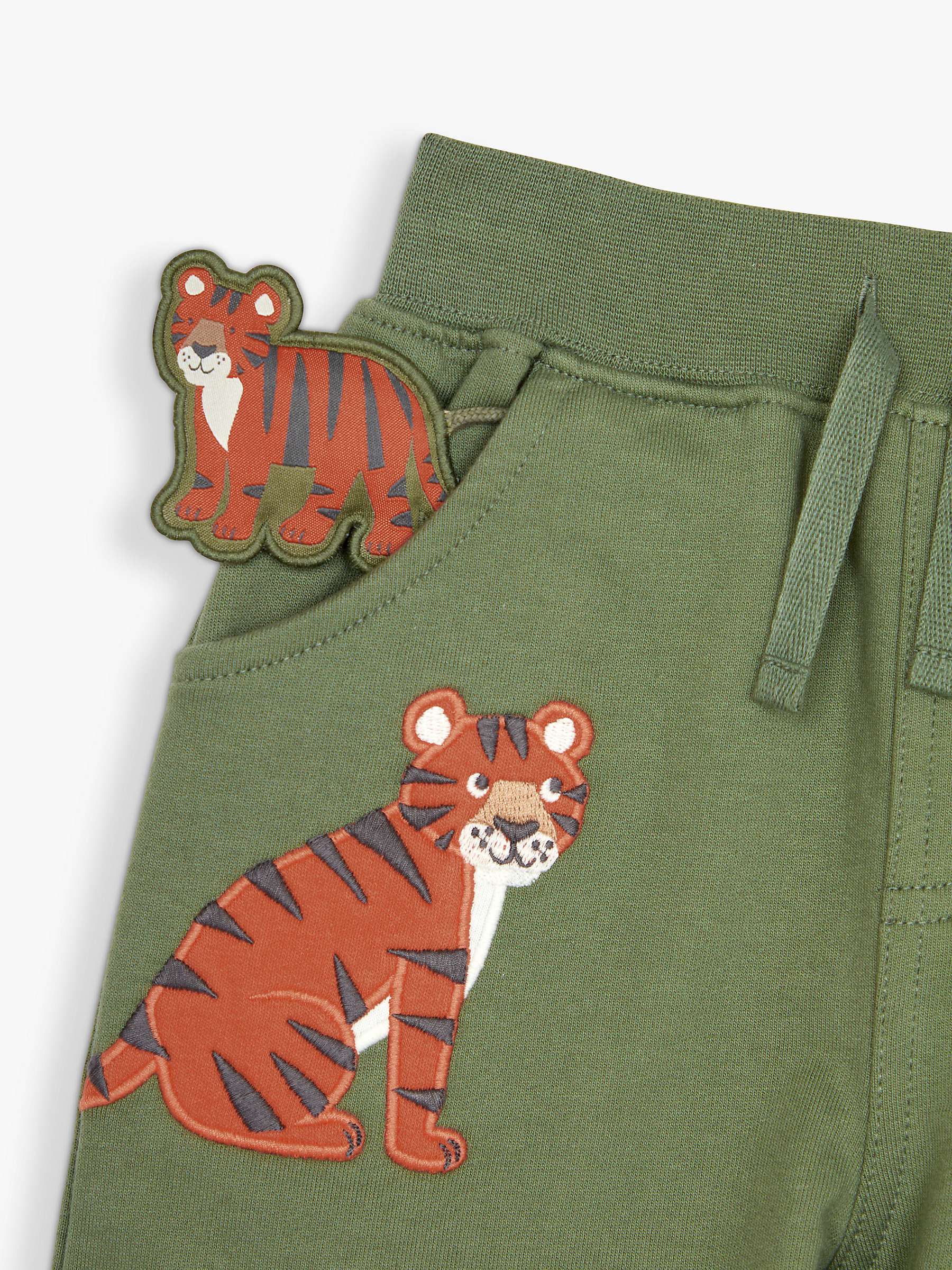 Buy JoJo Maman Bébé Baby Tiger Applique Pocket Drawstring Shorts, Khaki Online at johnlewis.com