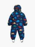 JoJo Maman Bébé Baby Dinosaur Print Pack-Away Waterproof All-In-One Suit, Navy