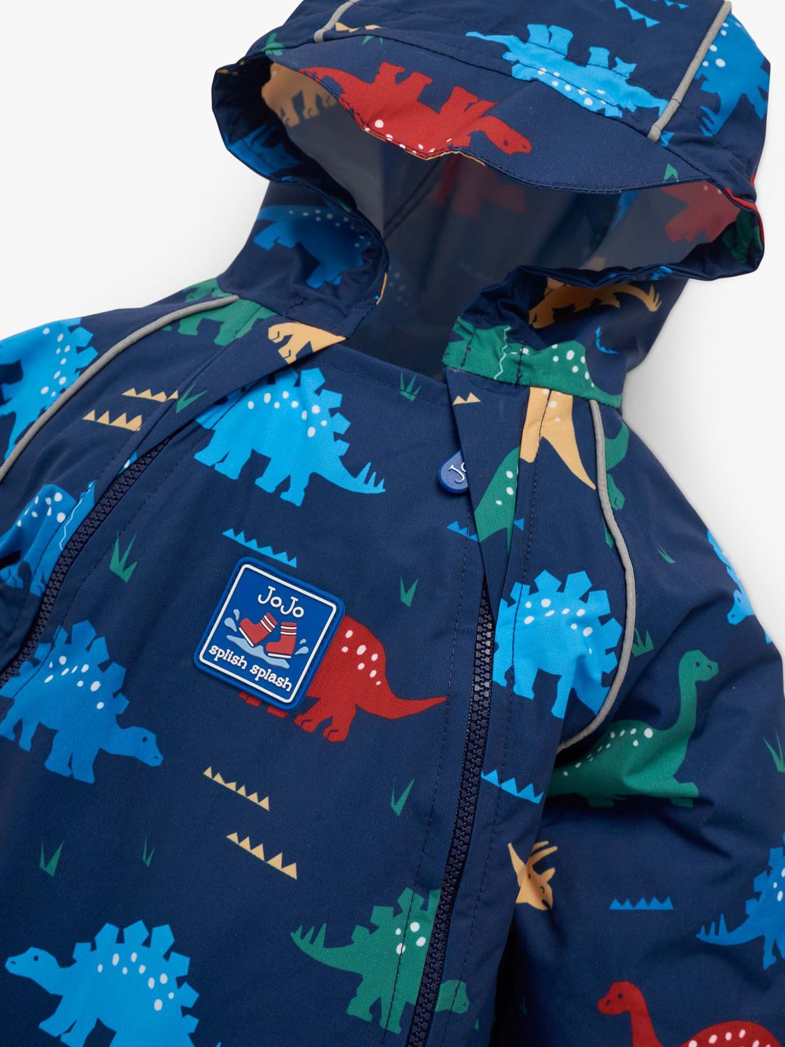 Buy JoJo Maman Bébé Baby Dinosaur Print Pack-Away Waterproof All-In-One Suit, Navy Online at johnlewis.com