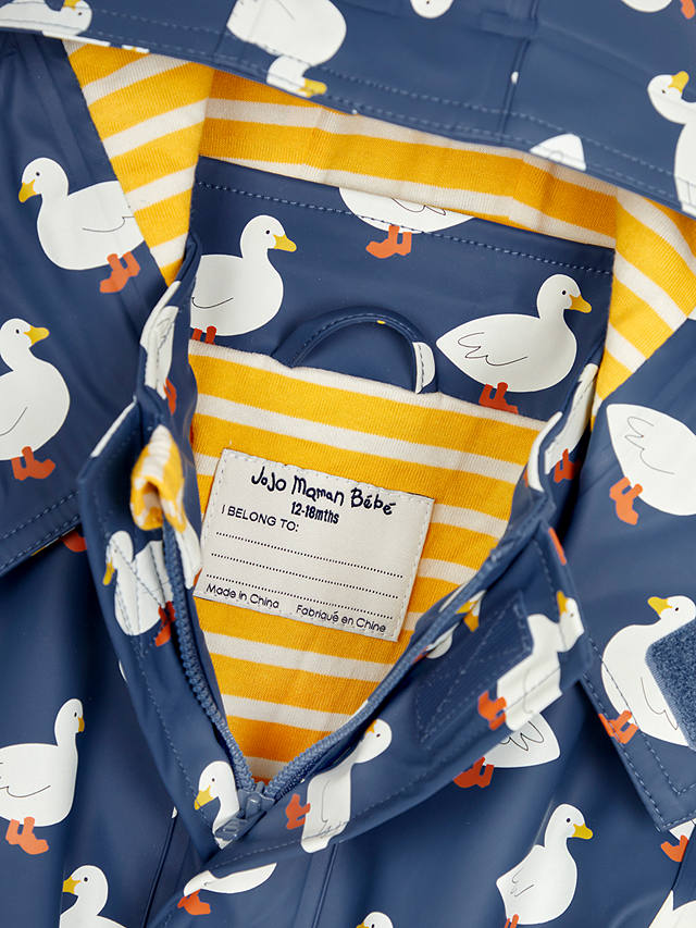 JoJo Maman Bébé Baby Duck Print Waterproof Hooded Jacket, Denim