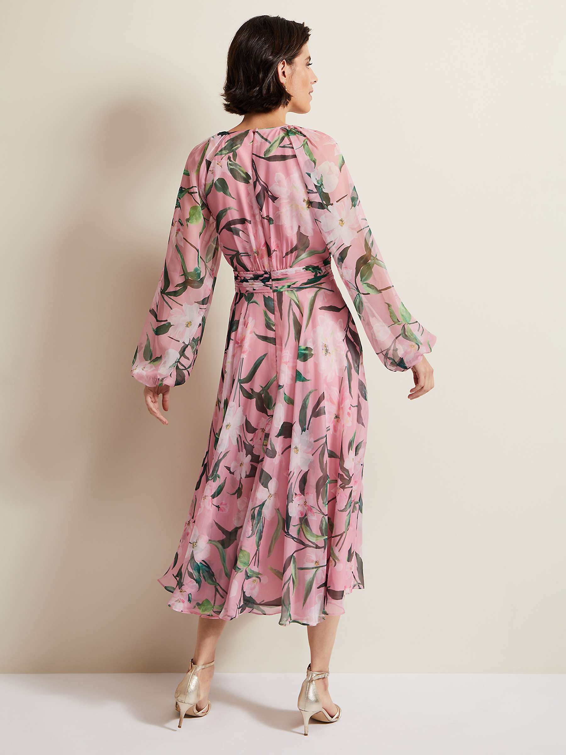 Phase Eight Lina Floral Midi Dress, Pink/Multi at John Lewis & Partners