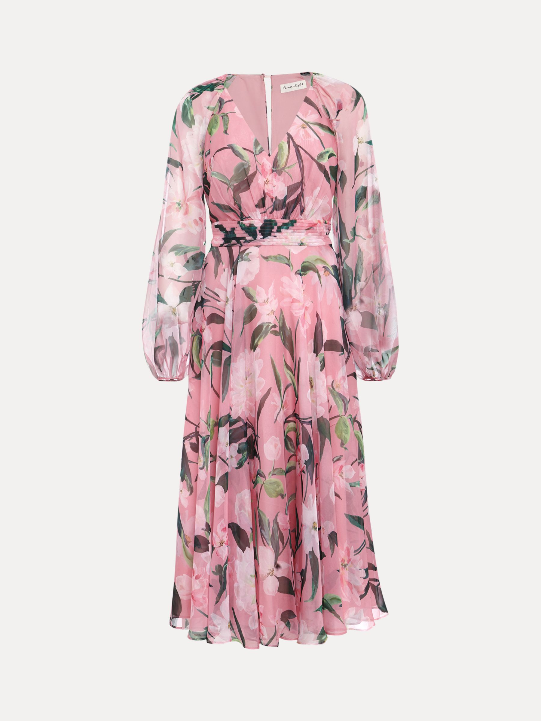 Phase Eight Lina Floral Midi Dress, Pink/Multi at John Lewis & Partners