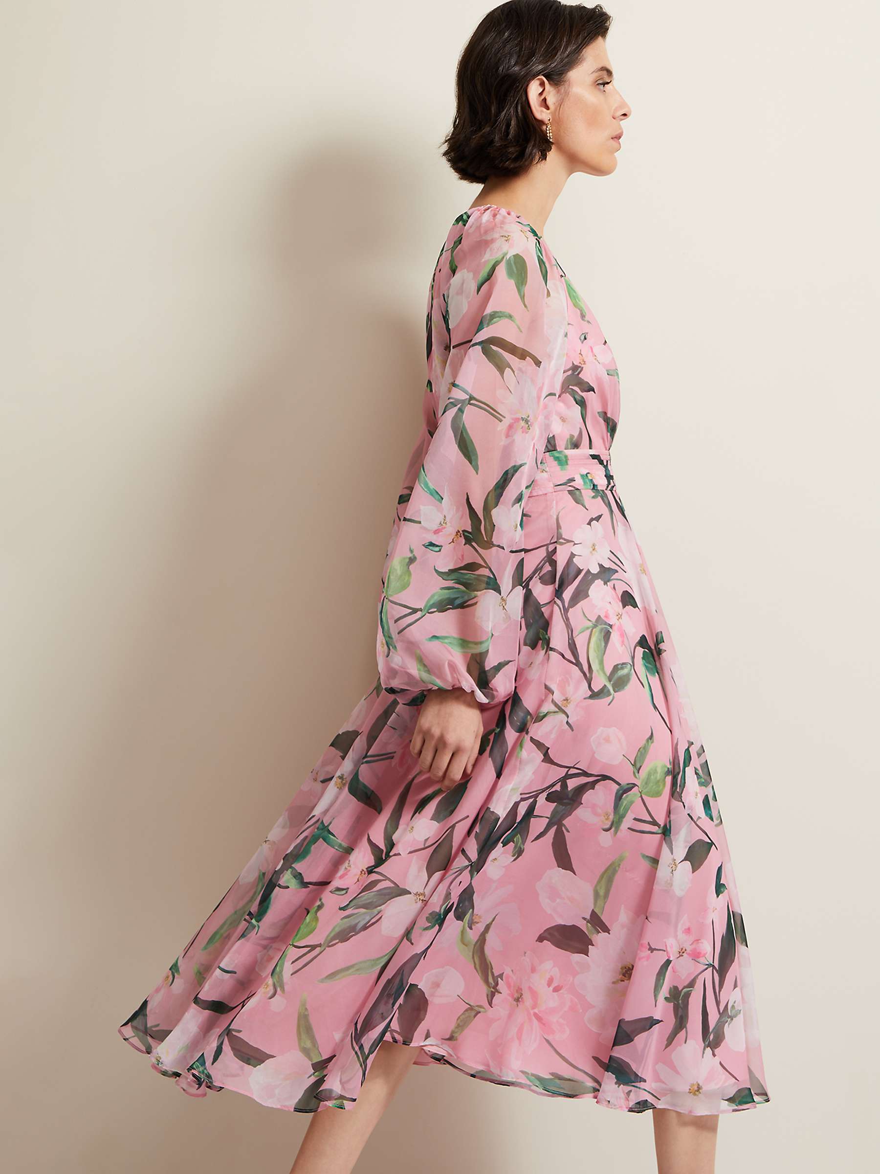 Buy Phase Eight Lina Floral Midi Dress, Pink/Multi Online at johnlewis.com