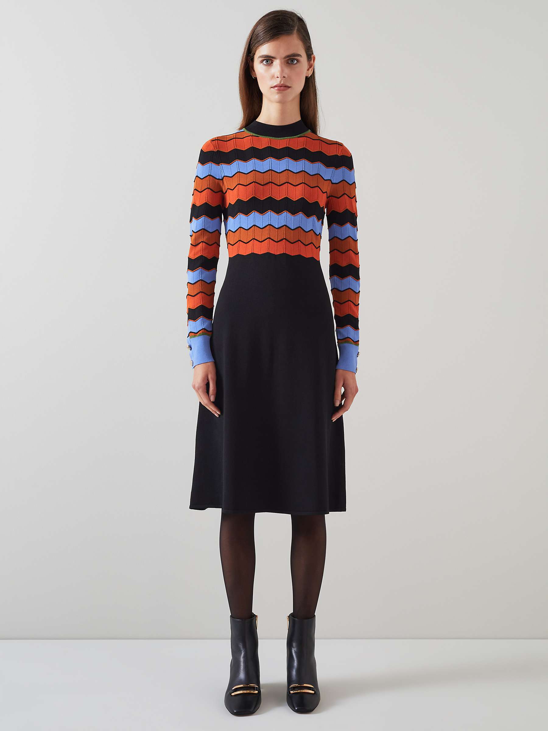 Buy L.K.Bennett Elina Chevron A-Line Dress, Black/Multi Online at johnlewis.com