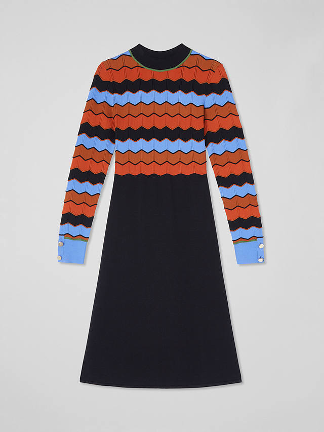 L.K.Bennett Elina Chevron A-Line Dress, Black/Multi