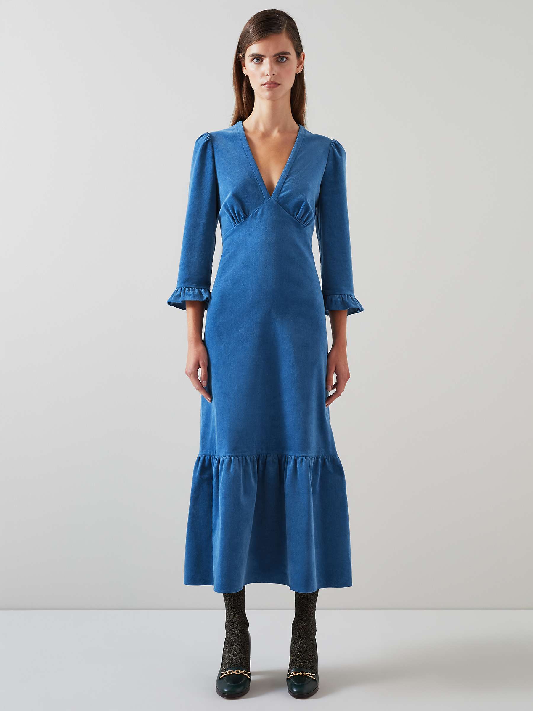 Buy L.K.Bennett Deborah Tiered Midi Cord Dress, Blue Online at johnlewis.com