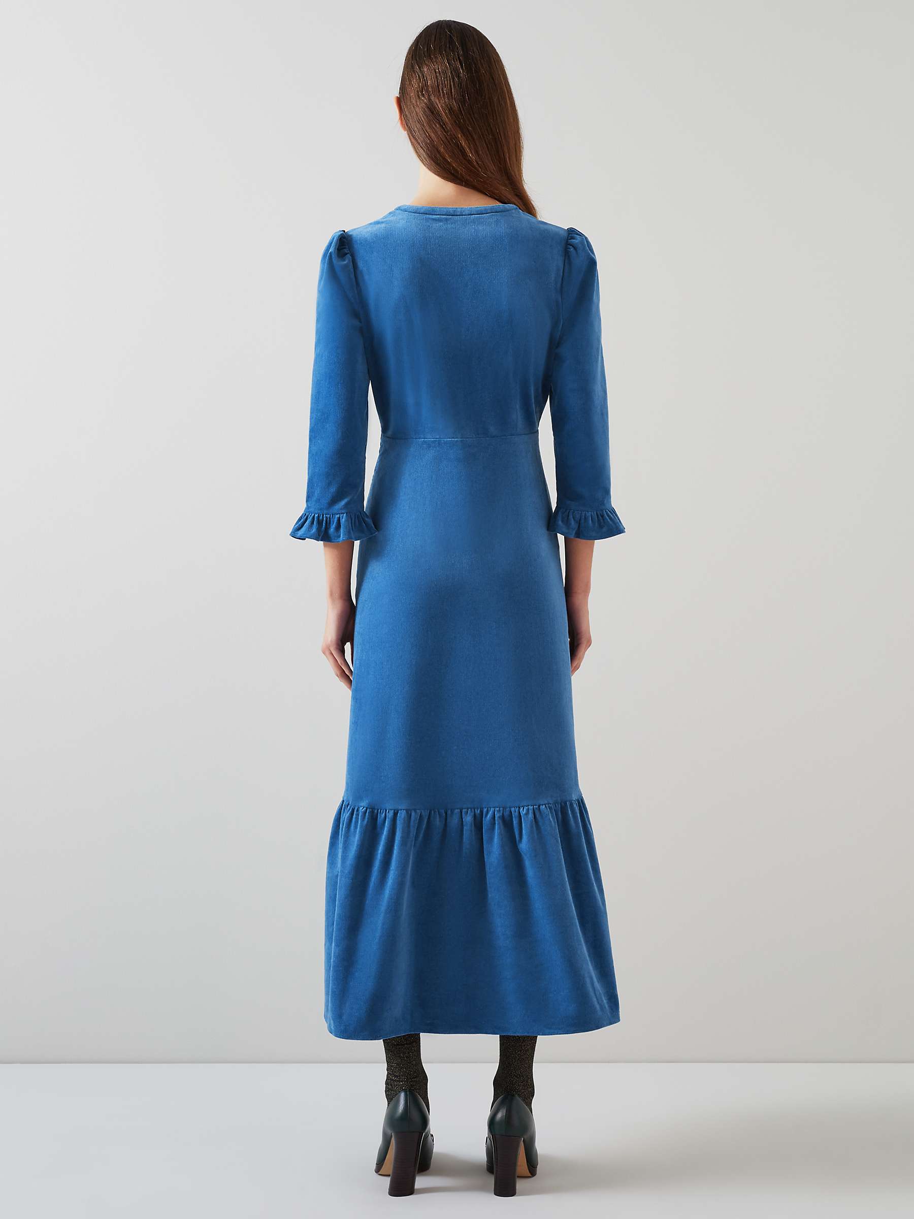 Buy L.K.Bennett Deborah Tiered Midi Cord Dress, Blue Online at johnlewis.com