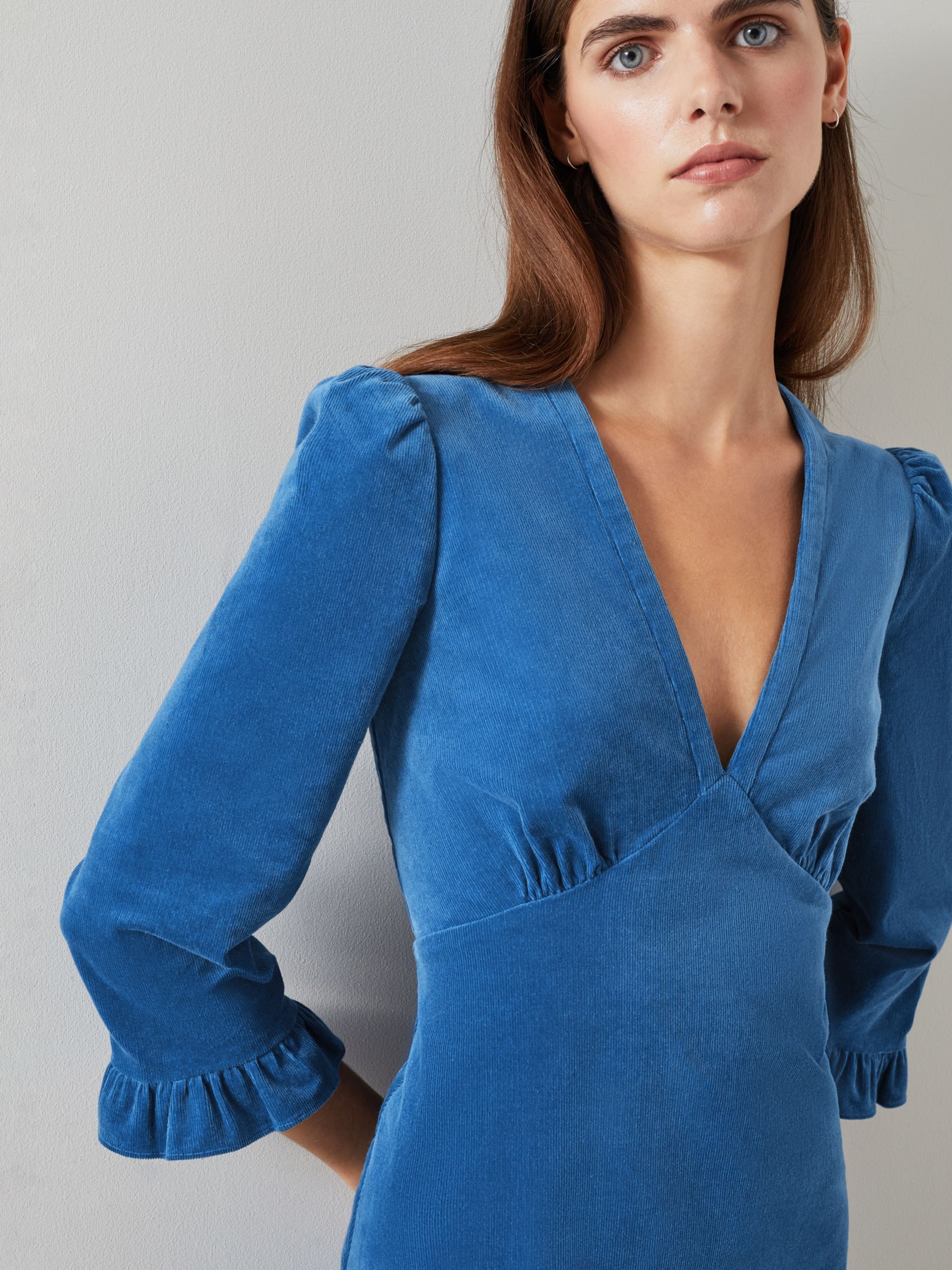 L.K.Bennett Deborah Tiered Midi Cord Dress, Blue, 6