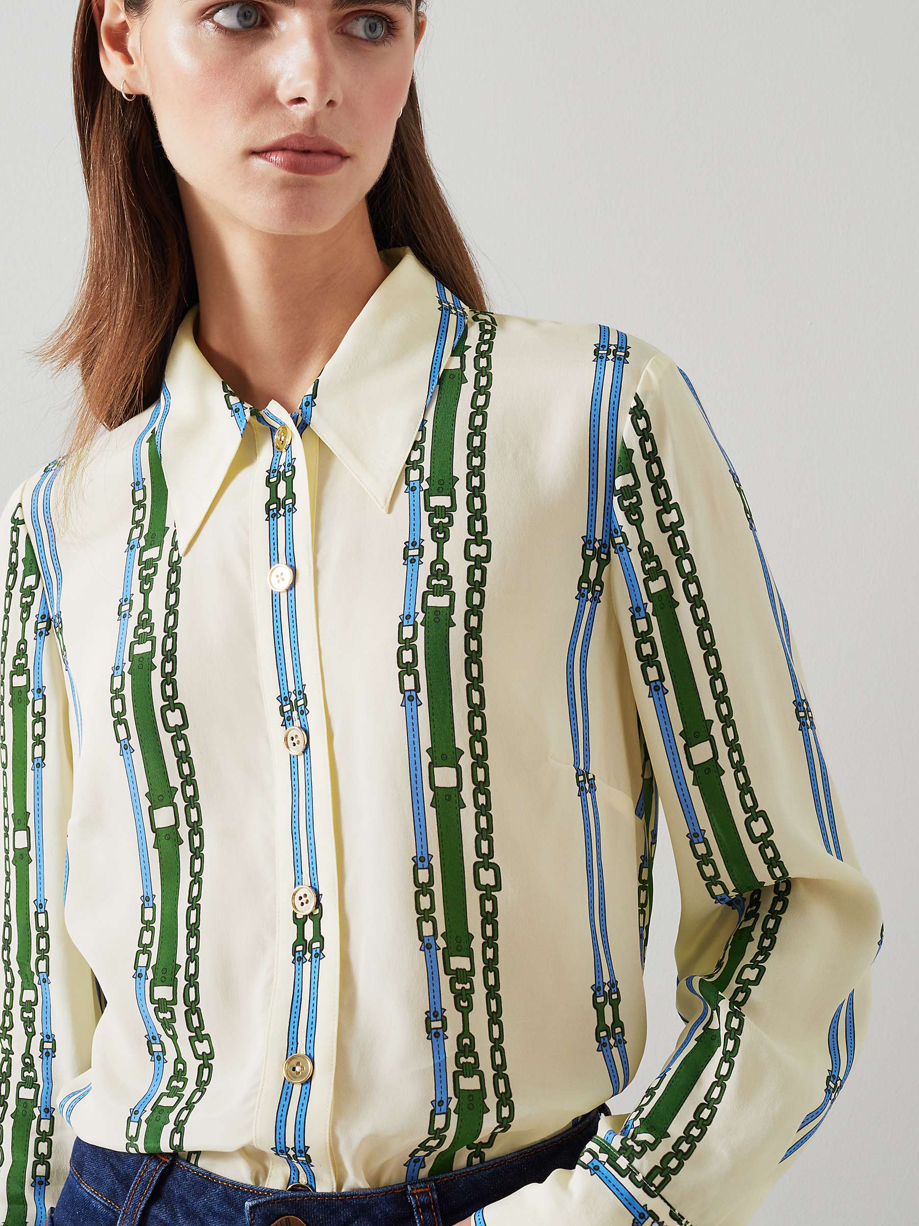 Buy L.K.Bennett Hardy Chain Print Silk Blend Shirt, Cream/Multi Online at johnlewis.com